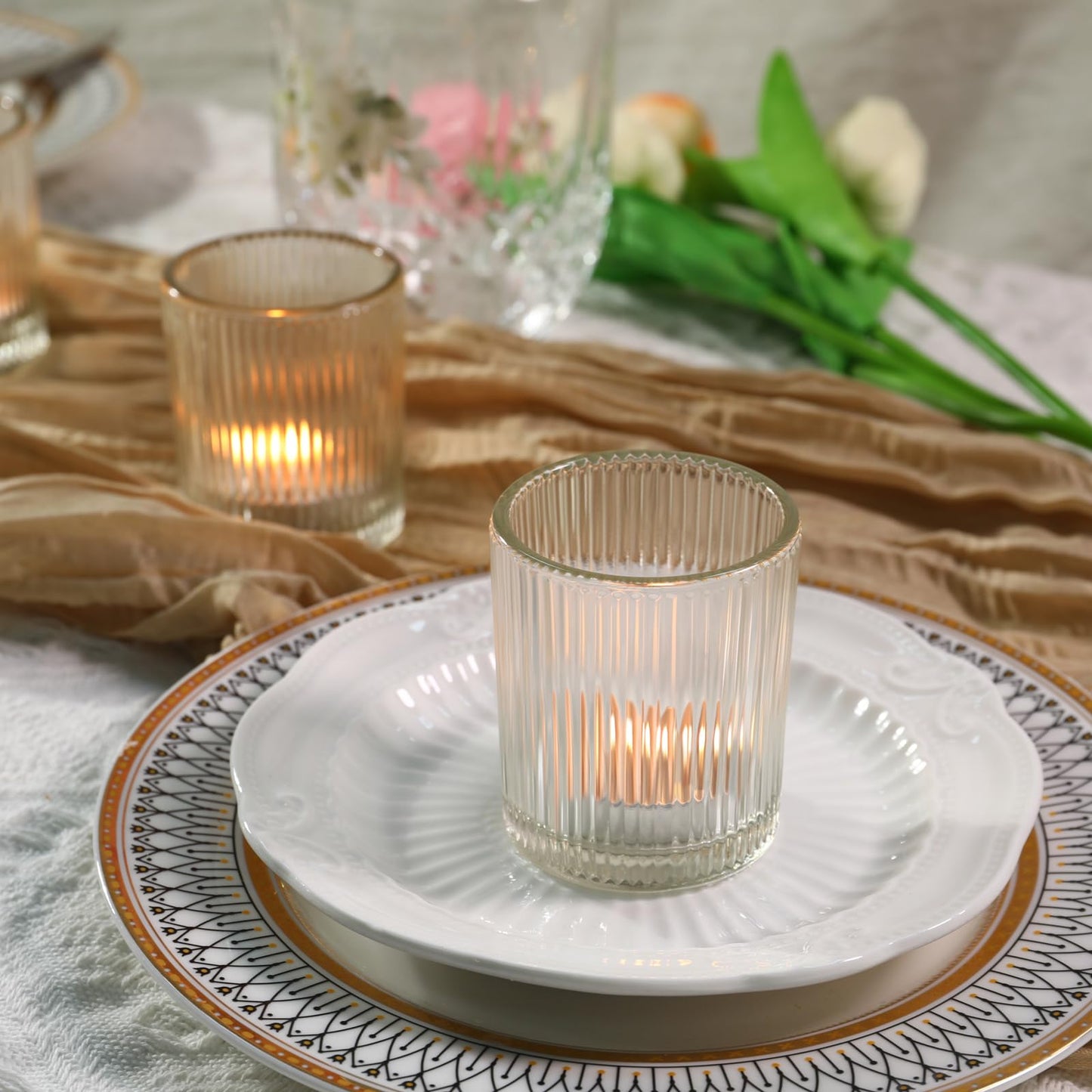 48pcs Votive Candle Holders, Clear Glass Tea Lights Candle Holder in Bulk for Table Centerpiece, Tealight Candle Holder for Weddings, Home Decor, Baby Shower, Special Occasions（Clear）