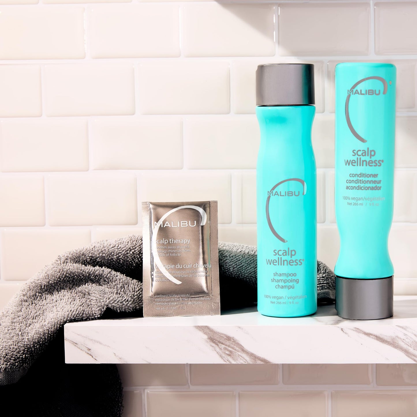 Malibu C Scalp Wellness Collection - Soothing Shampoo and Conditioner Hair Care Set for Dry Scalp - Formulated with Vitamin C Antioxidant Complex - Travel Size Scalp Remedy Packets Included (33.8 oz)