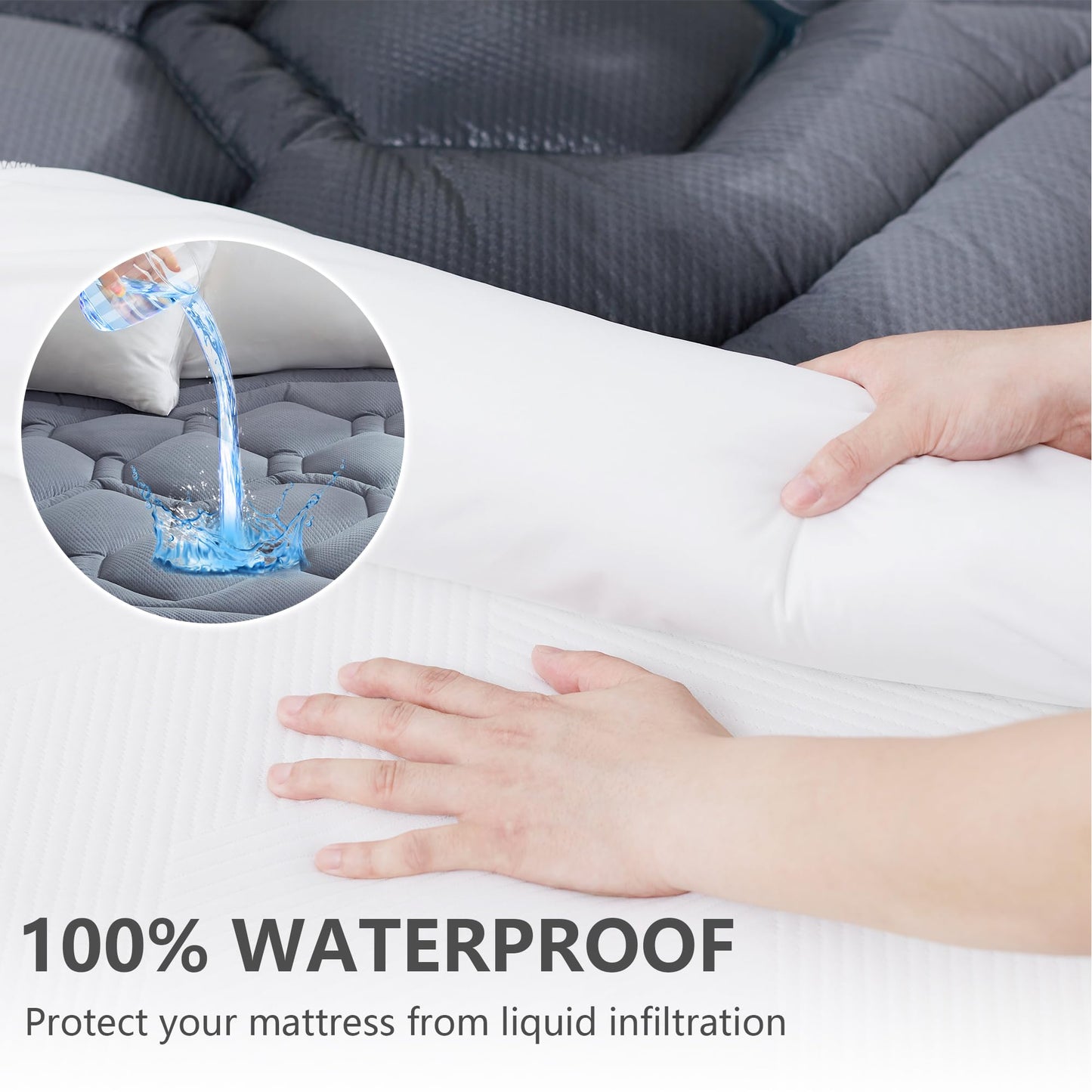 ELVEN HOME Queen Size Mattress Pad Waterproof, Pillow Top Cooling Mattress Topper Cover, Quilted Fitted Mattress Protector Washable, Deep Pocket 8-21" (60x80 inch, Grey)