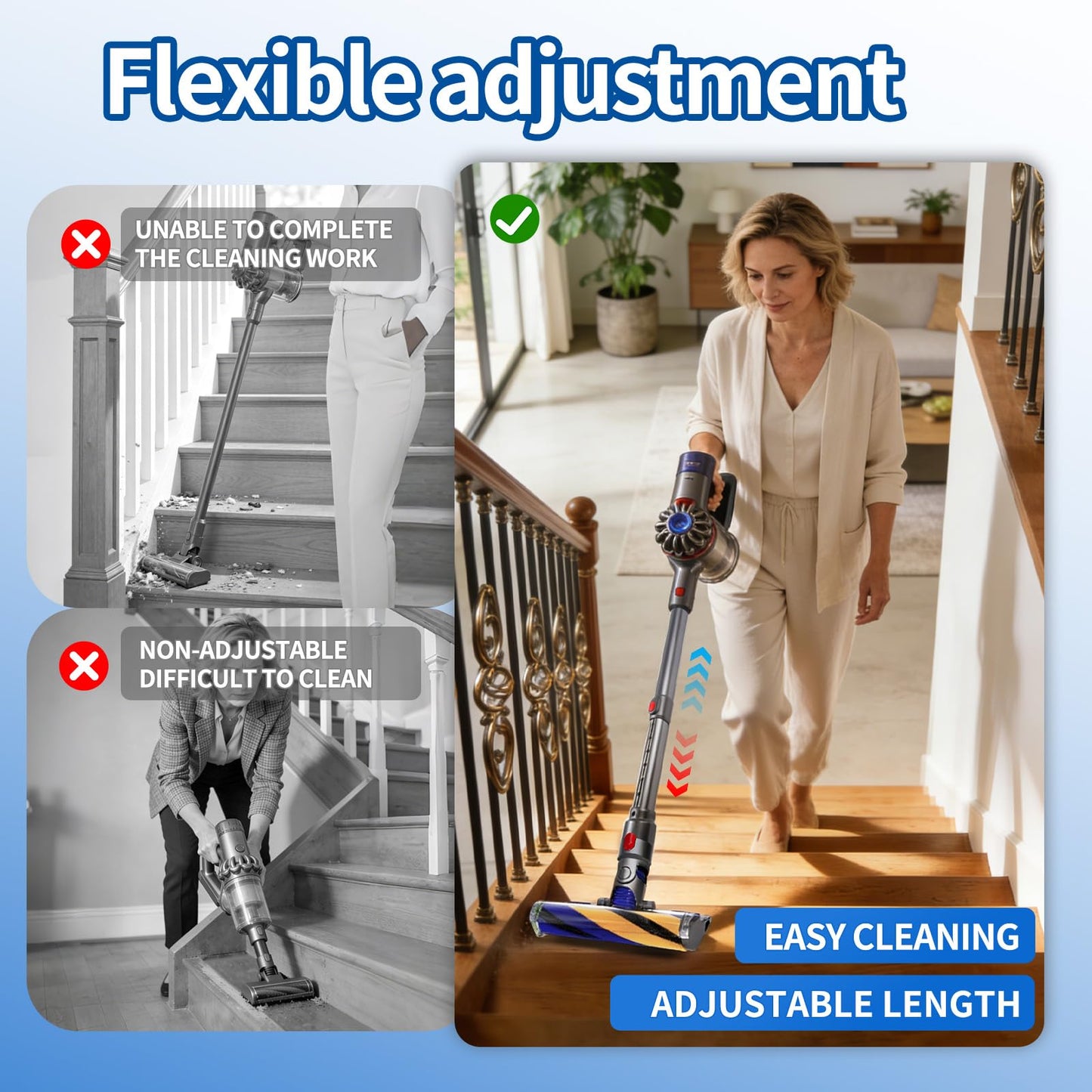 Extension Telescopic Wand Compatible with Dyson V7 V8 V10 V15 Vacuum Cleaner,Replacement Quick Release Rod Stick Adjustable Length Range 17.7 to 27.2 Inch (Grey)