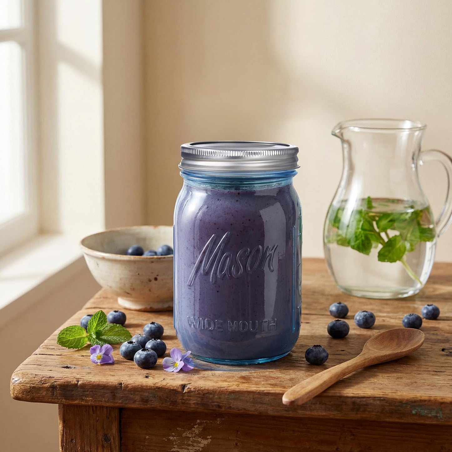 Rubtlamp Blue Mason jar 32 oz, 12 Pack Glass Jars - Wide Mouth Mason Jars with Airtight Lids for Pickling, Fermenting, Food Storage&DIY Crafts, Microwave & Dishwasher Safe