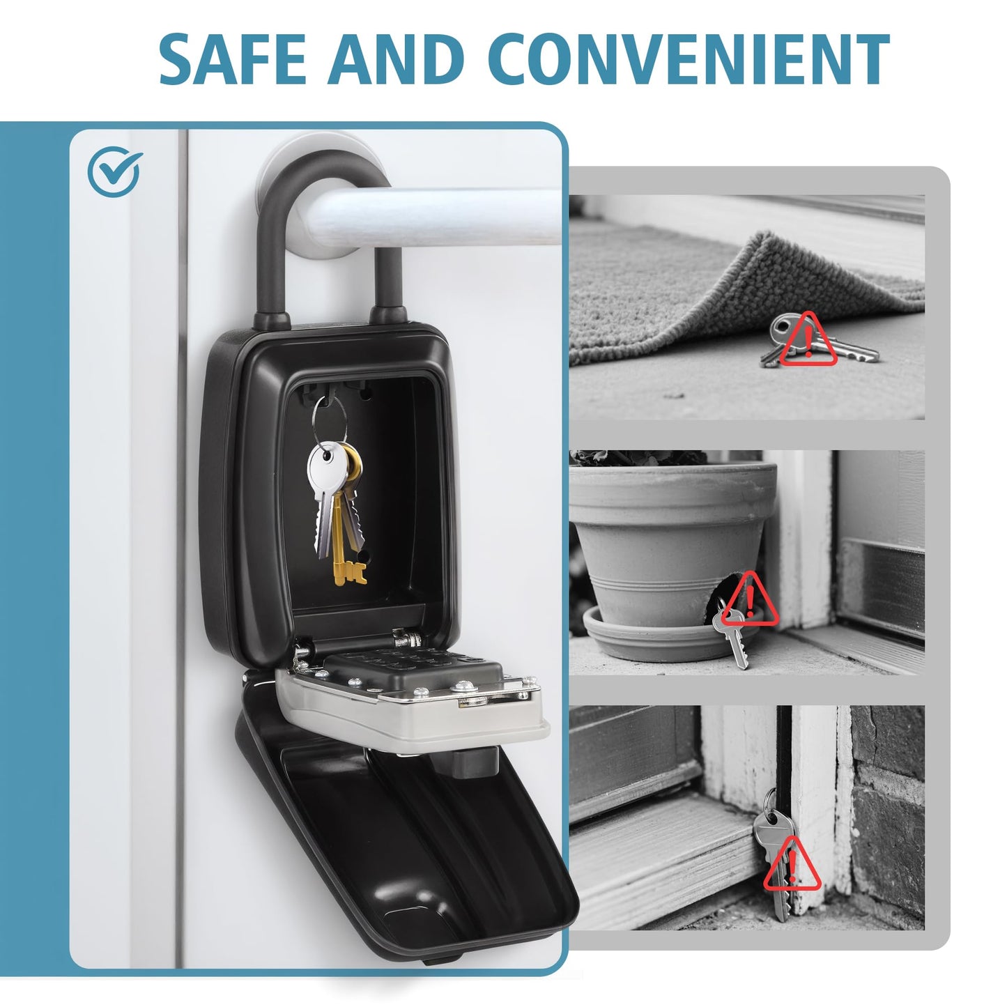 WJYMRO Key Lock Box With Code, Large Capacity 9 Digit Combination Lock Box, Portable U shaped Shackle Outdoor Weatherproof Security Safe for Homes, Garages, Offices, Realtors