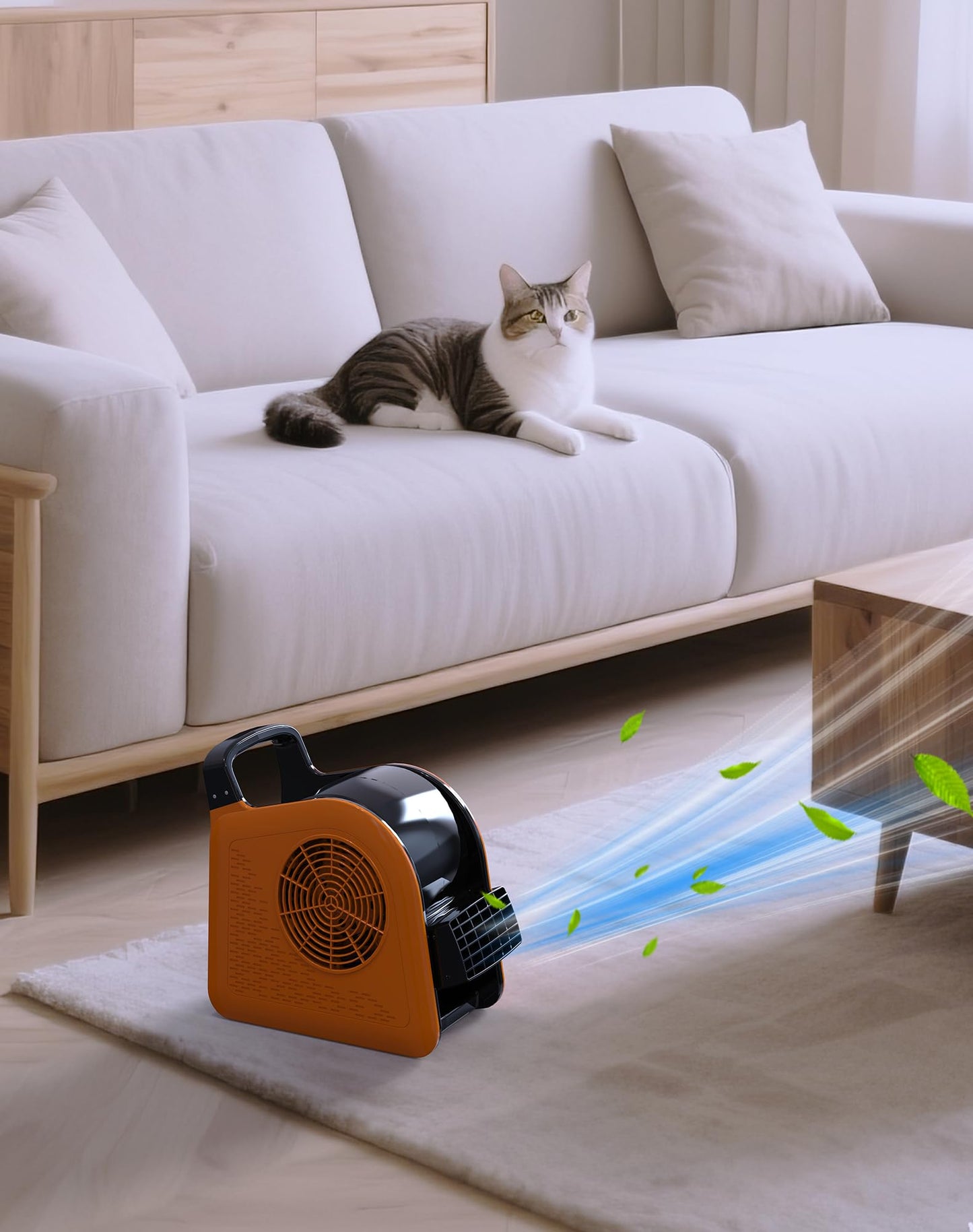 Blower Fan for Drying Cooling and Ventilating, Air Mover for Home Garage Workshop and Job Site Use, Air Mover Blower Fan with 185° Rotation, 3 Speeds, 2 AC Outlets, Orange