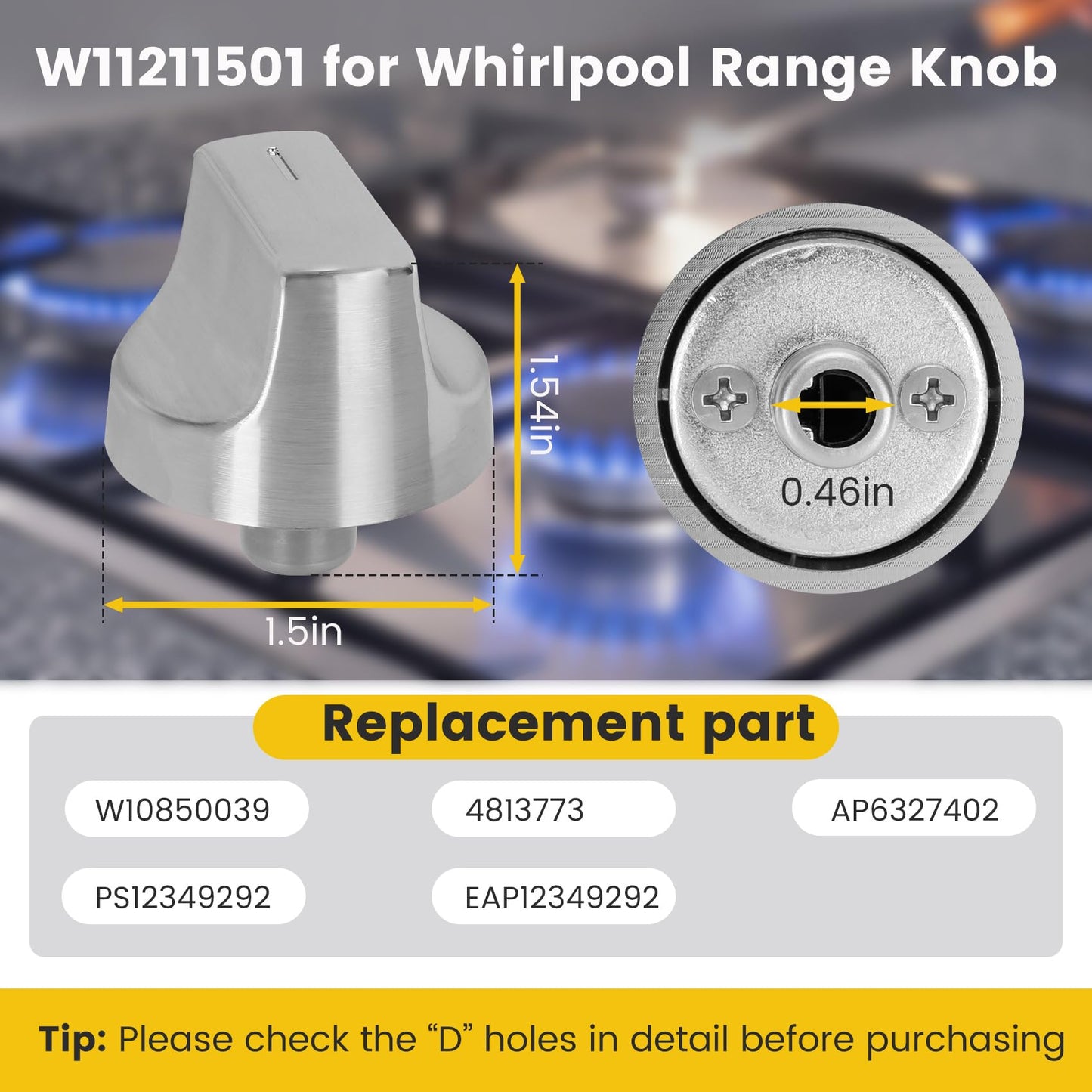 W11211501 Upgraded Gas Range Knob,Replace Whirlpool Part Knob W10850039, Compatible with Whirlpool Gas Range WEG745H0FS0 WEG745H0FH0 WEG745H0LZ0