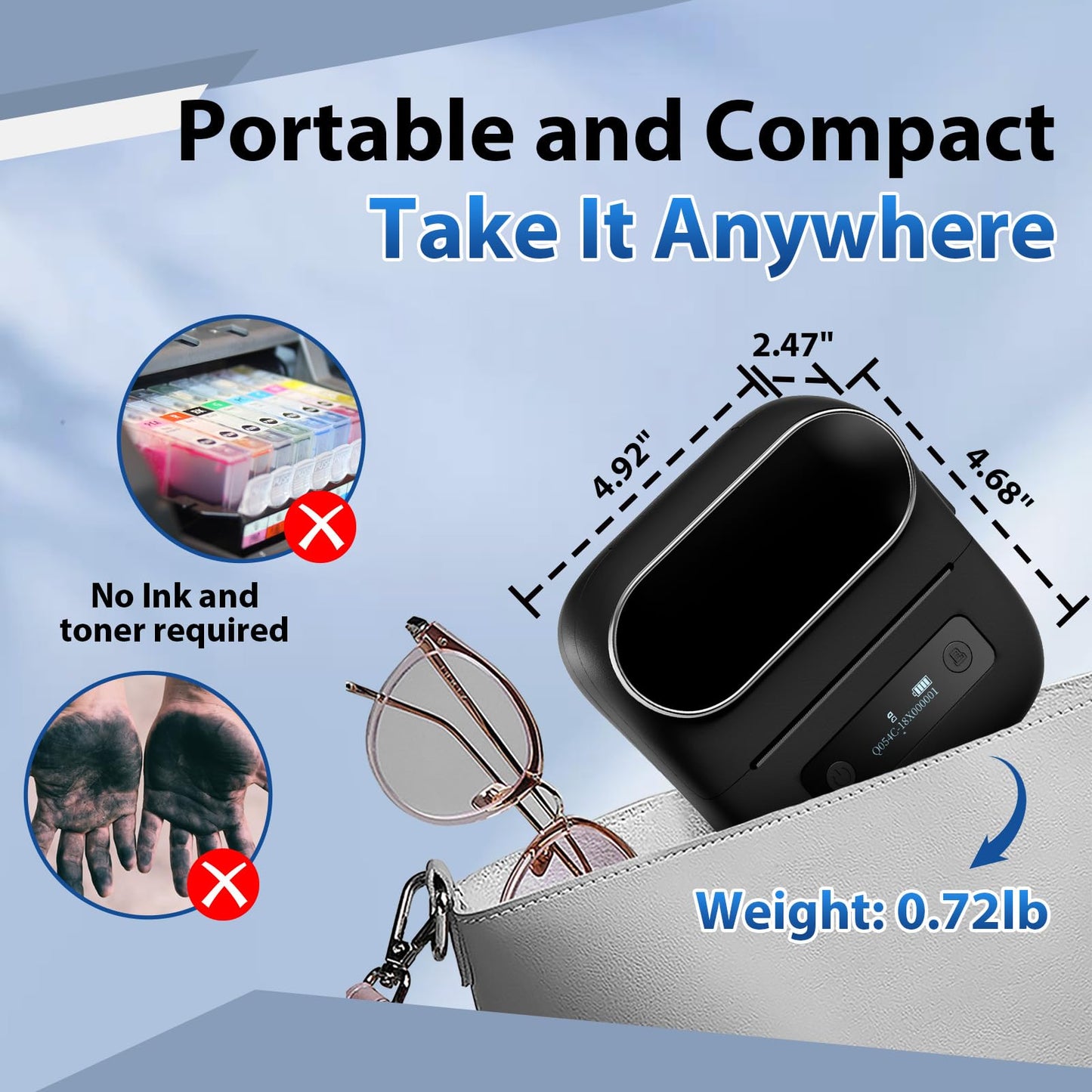 ItriAce M220 Wireless Label Maker Portable Address Printer for 0.78 to 3.14 Inch Labels, for Home Office and Small Business Organization, Compatible with iPhone Android and PC, with 40x30mm Label
