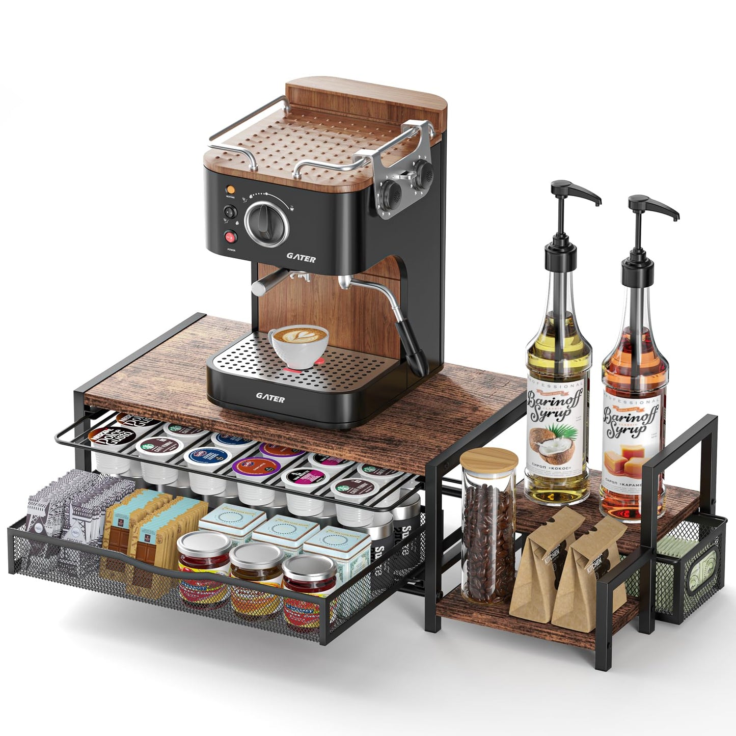Kssiaz K Cup Holder, 2-Tier Coffee Pod Holder for 48 Pods, K Cup Drawer Organizer with Sliding Storage Drawer, Coffee Bar Station Organizer for Countertop, Space Saving, Home & Office, Brown