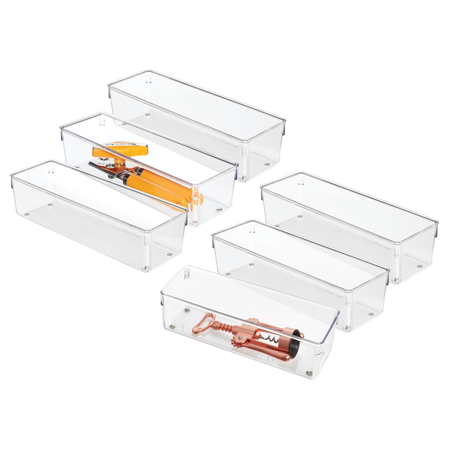 iDesign Plastic Drawer Organizer Bins - Storage for Kitchen, Bathroom, and Desk Drawers - Set of 6 - Clear