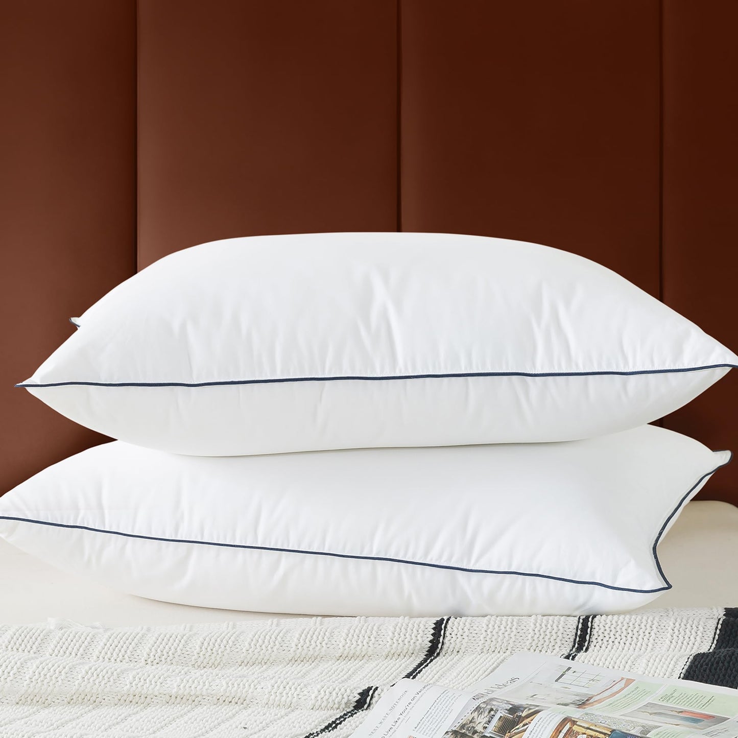 Cosybay Goose Feather Down Fiber Pillows Standard Size Set of 2, Luxury Bed Pillow for Sleeping, Ultra Soft Cover Hotel Collection Bed Pillows for Back,Stomach or Side Sleepers 20x26