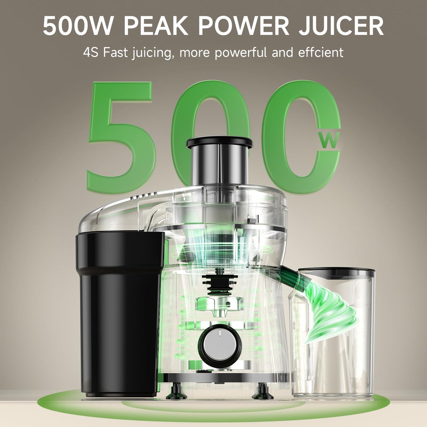 Juicer Machine, 500W Centrifugal Juicer Extractor with 3 Speed & Wide Mouth 3” Feed Chute for Fruit Vegetable, High Yield Juicer Included Cleaning Brush for Easy to Clean