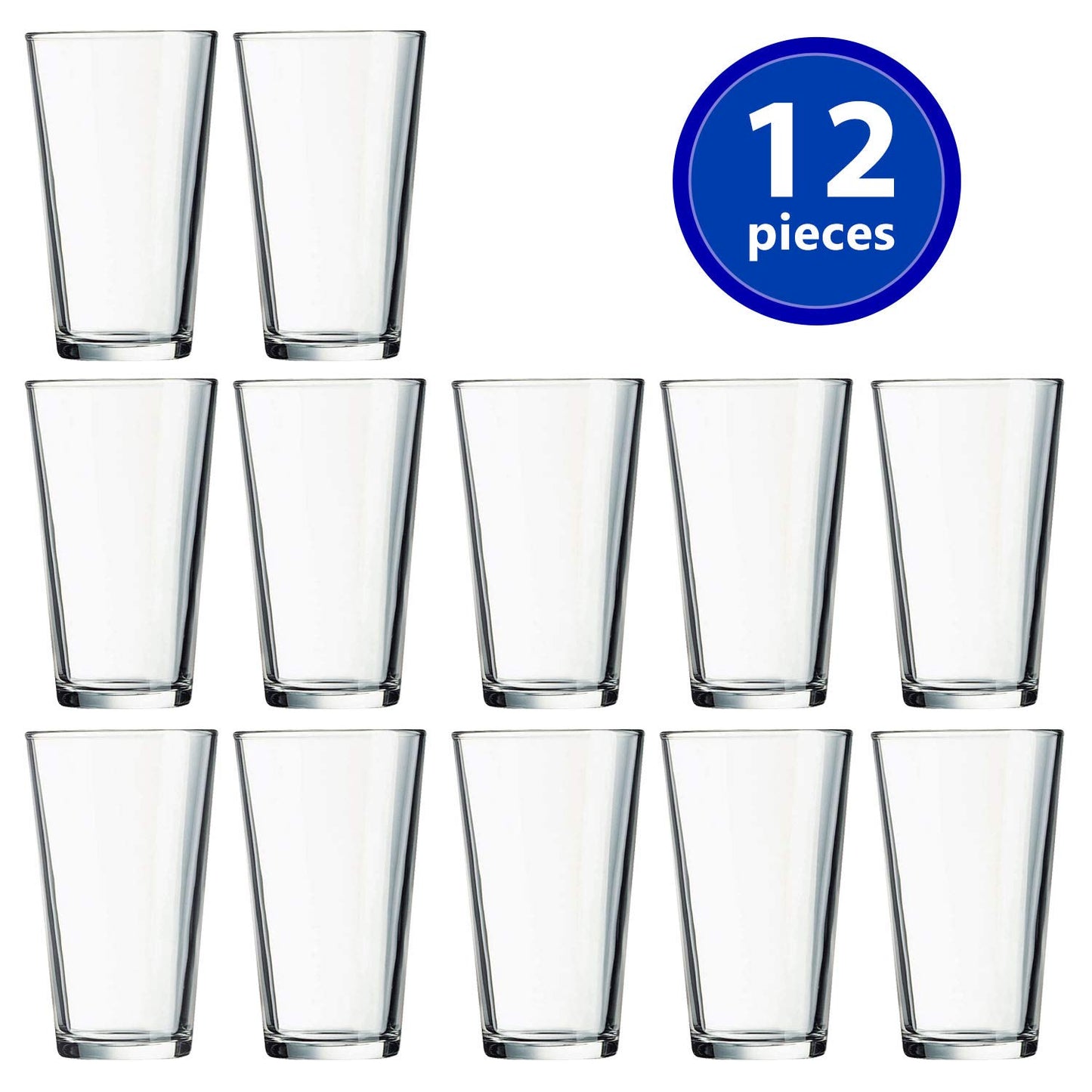 Drinking Glasses Set of 12-16 oz Glass Cups - Pint & Beer Glasses - Dishwasher Safe Water Glasses - Highball Tumblers