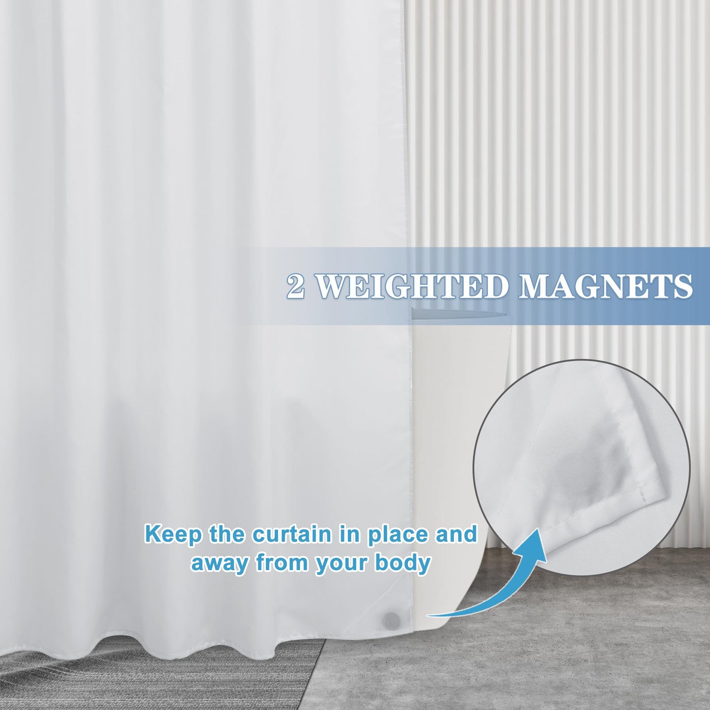 Nasitos Fabric Shower Curtain Liners 4 Pack - W72 x H72 - Washable & Water Resistant Cloth Shower Liner for Bathroom, Soft Hotel Quality, Standard Size (White, Include 8 Separate Magnets)