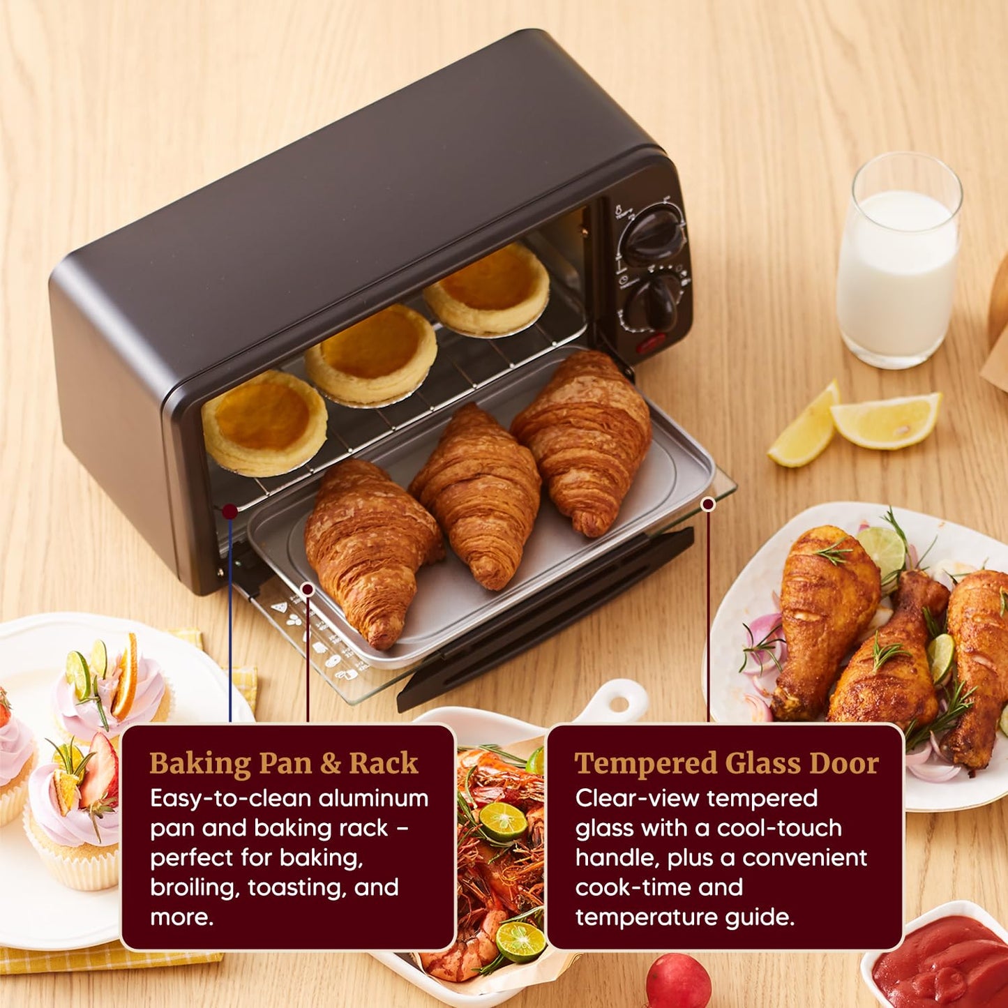 Elite Gourmet ETO236 Personal Compact 2 Slice Countertop Toaster Oven with 15 Minute Timer & Adjustable Temperature, Bake, Broil, & Toast, Black