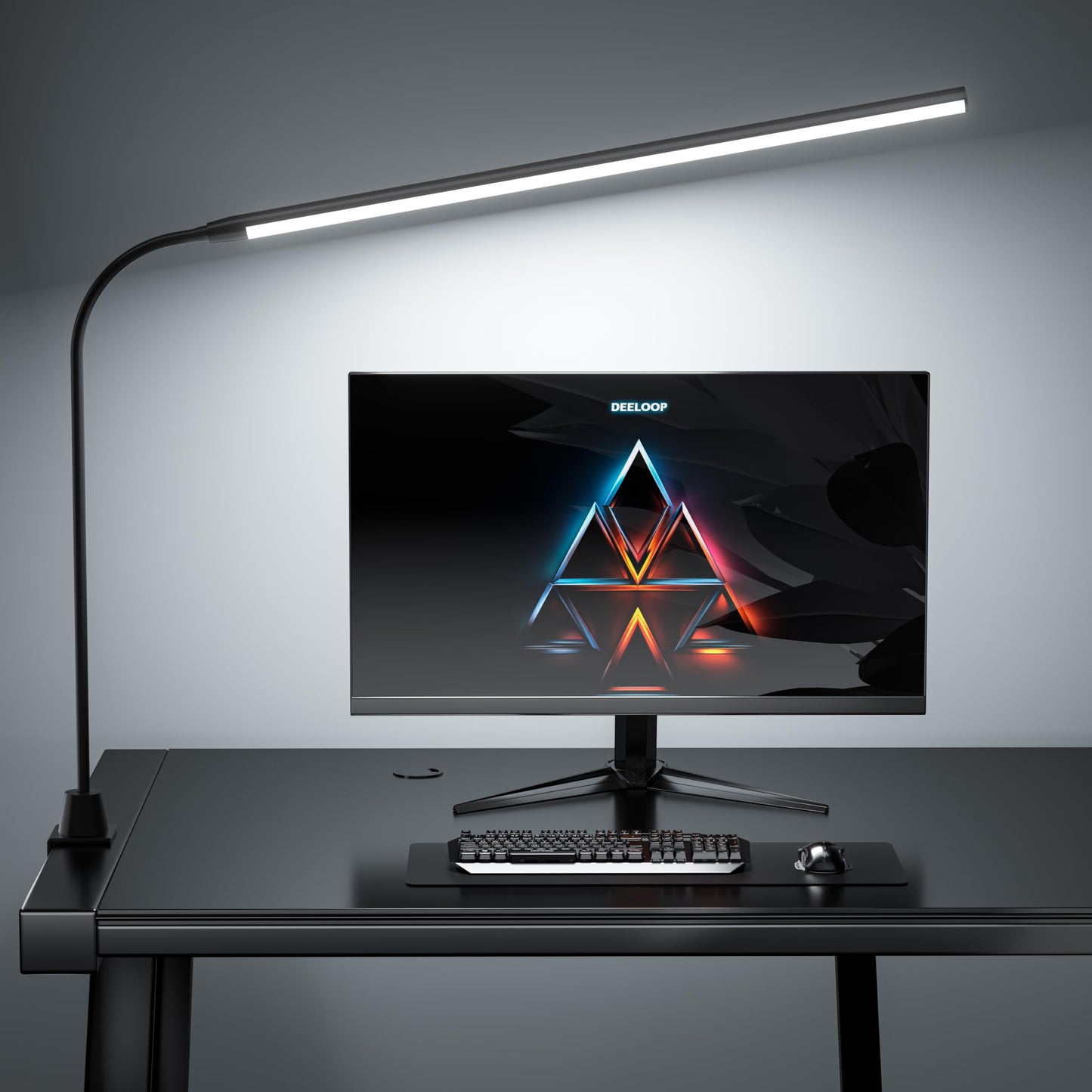 deeloop LED Clip-on Reading Light, 20" Ultra-Long Chips Bright Desk Lamp, 10%-100% Stepless Dimming & 3 Color Modes Office Lamp with 360 Gooseneck Memory Function Clamp Light