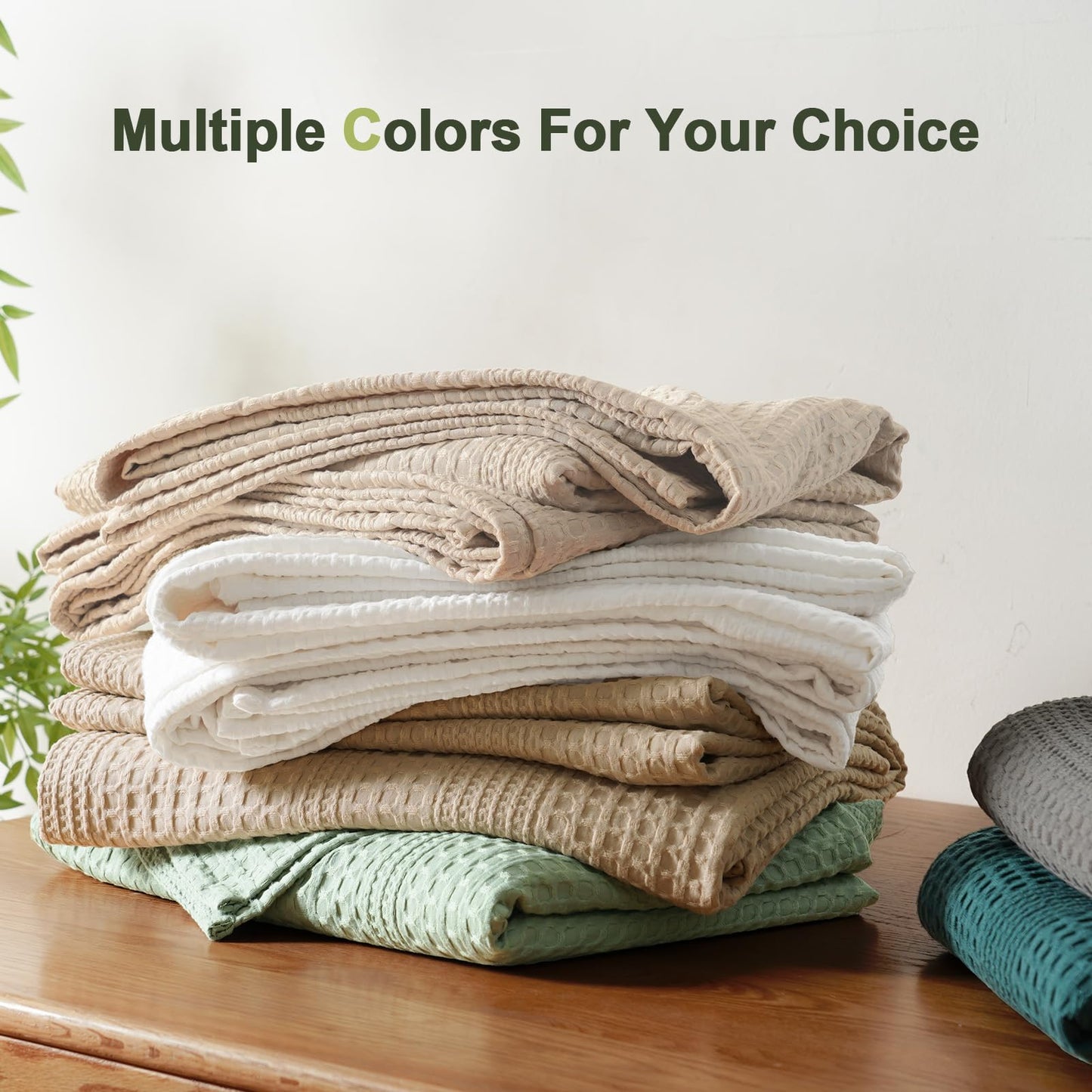 PHF Lightweight Waffle Weave Blanket King Size, Breathable & Ultra Soft, 104"x 90" Soft & Cozy Thin Blanket for Spring & Summer & Hot Sleepers, Bed, Home Decor - Light Tan