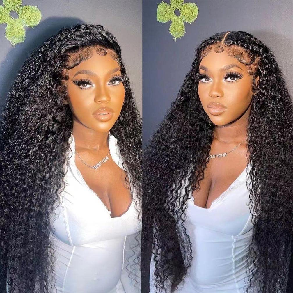 13x4 Lace Front Wigs Human Hair Pre Plucked 180 Density Brazilian Wet and Wavy Human Hair Wigs for Black Women Glueless Curly Lace Frontal Wig Natural Color (28 Inch)