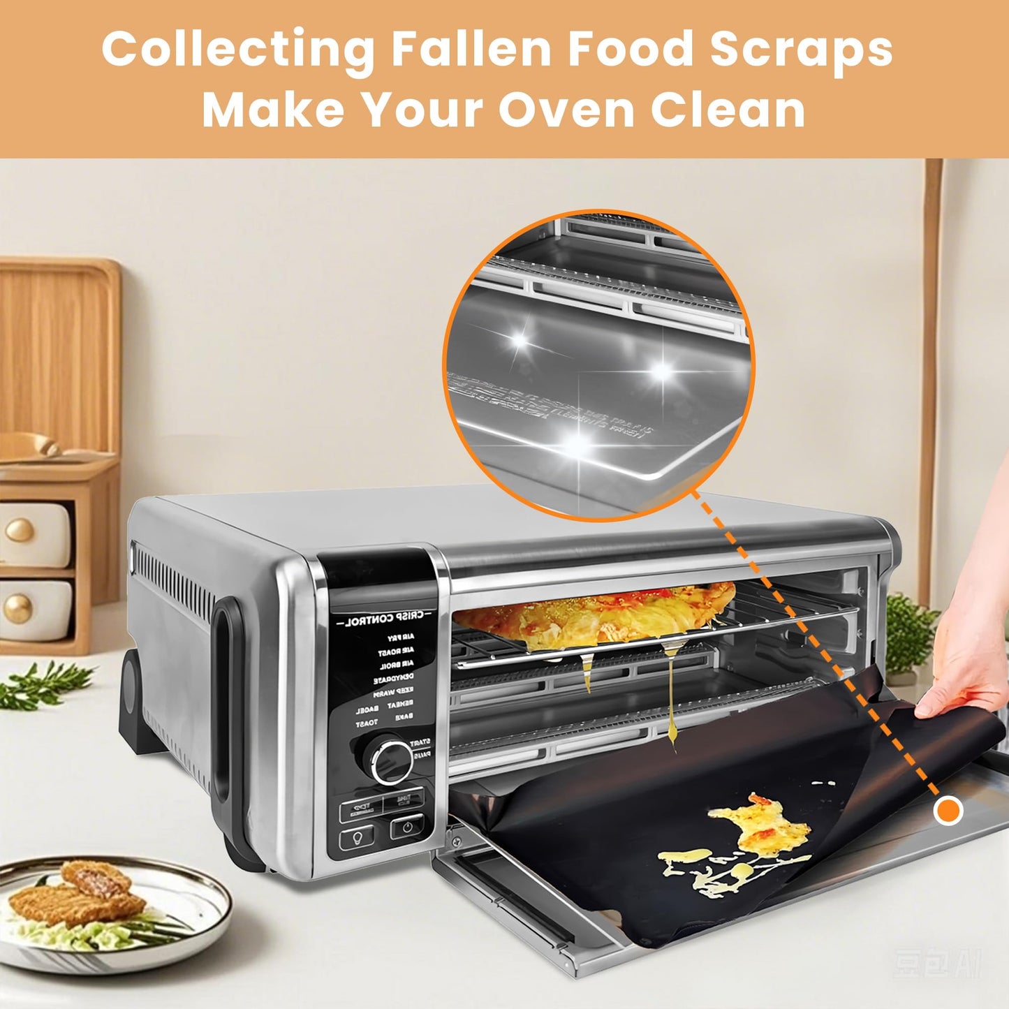 Crumb Tray Replacement for Ninja Foodi SP101 SP151 Air Fryer Oven with 4 Pcs Teflon Mats, Air Fryer Accessories for Ninja airfryer Flip Up Toaster Oven