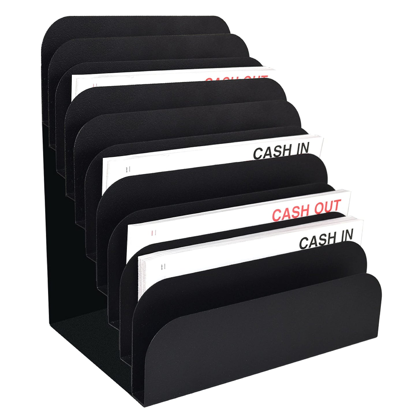 BankSupplies STEELMASTER Steel Cashier Pad Rack 10 Slot Desktop File and Paper Organizer Black Powder-Coated Finish