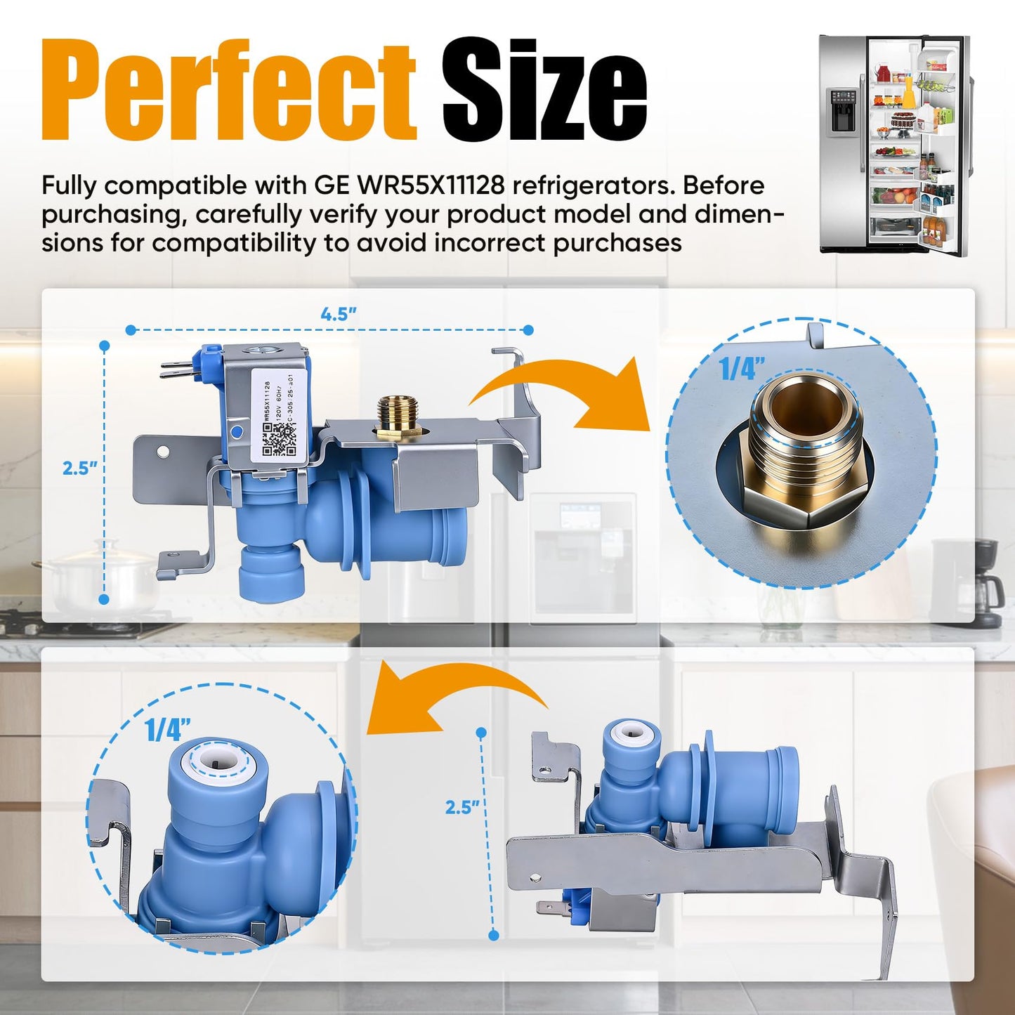 WR55X11128 Refrigerator Water Inlet Valve Assembly,Compatible with GE Refrigerator Replaces 3033139, PS6883668, AP5669367,EAP6883668,Fiex Ice Maker & Water Dispenser Issues, Easy Install
