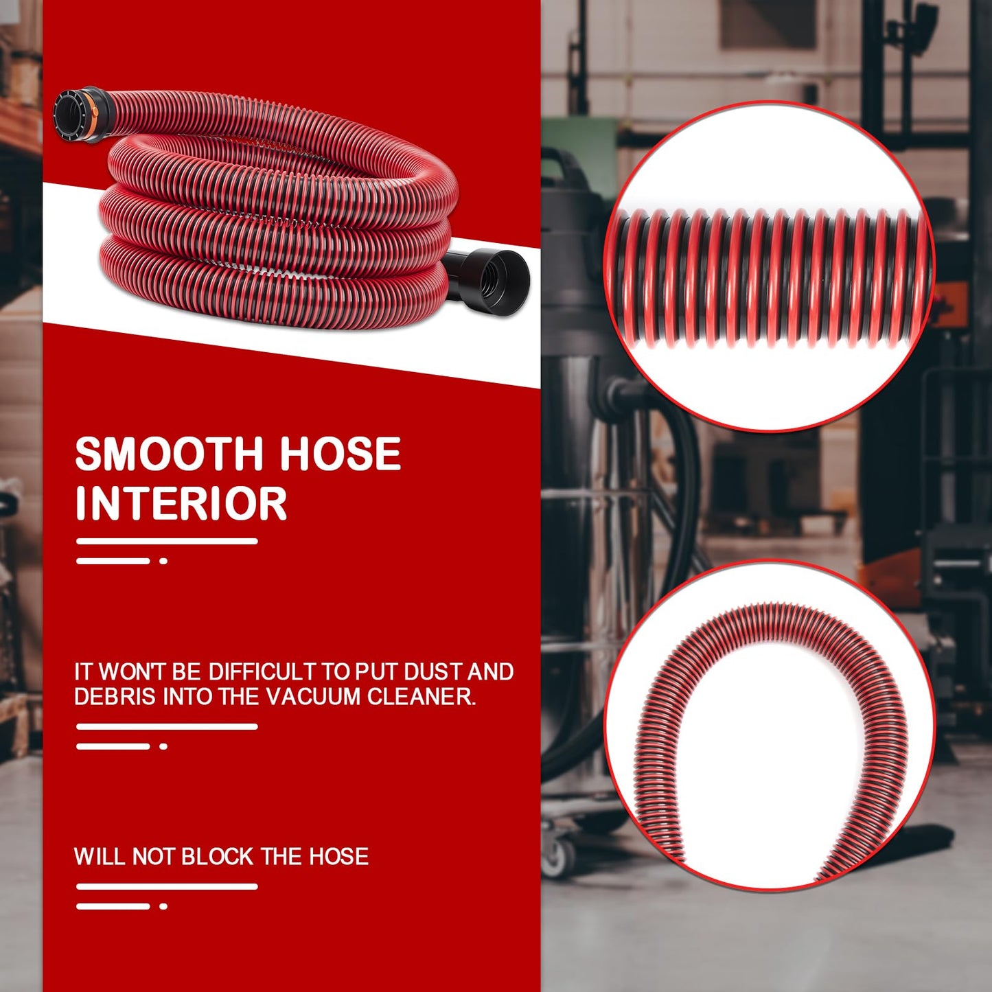 16FT Shop Vac Hose with 6 Adapter Attachments,Fits 1-1/4" Vacuum Cleaner Hose,Multi-Size Fittings0.9" to 1-3/4",Universal Shop Vac Accessories (Please Confirm Hose Size Compatibility)
