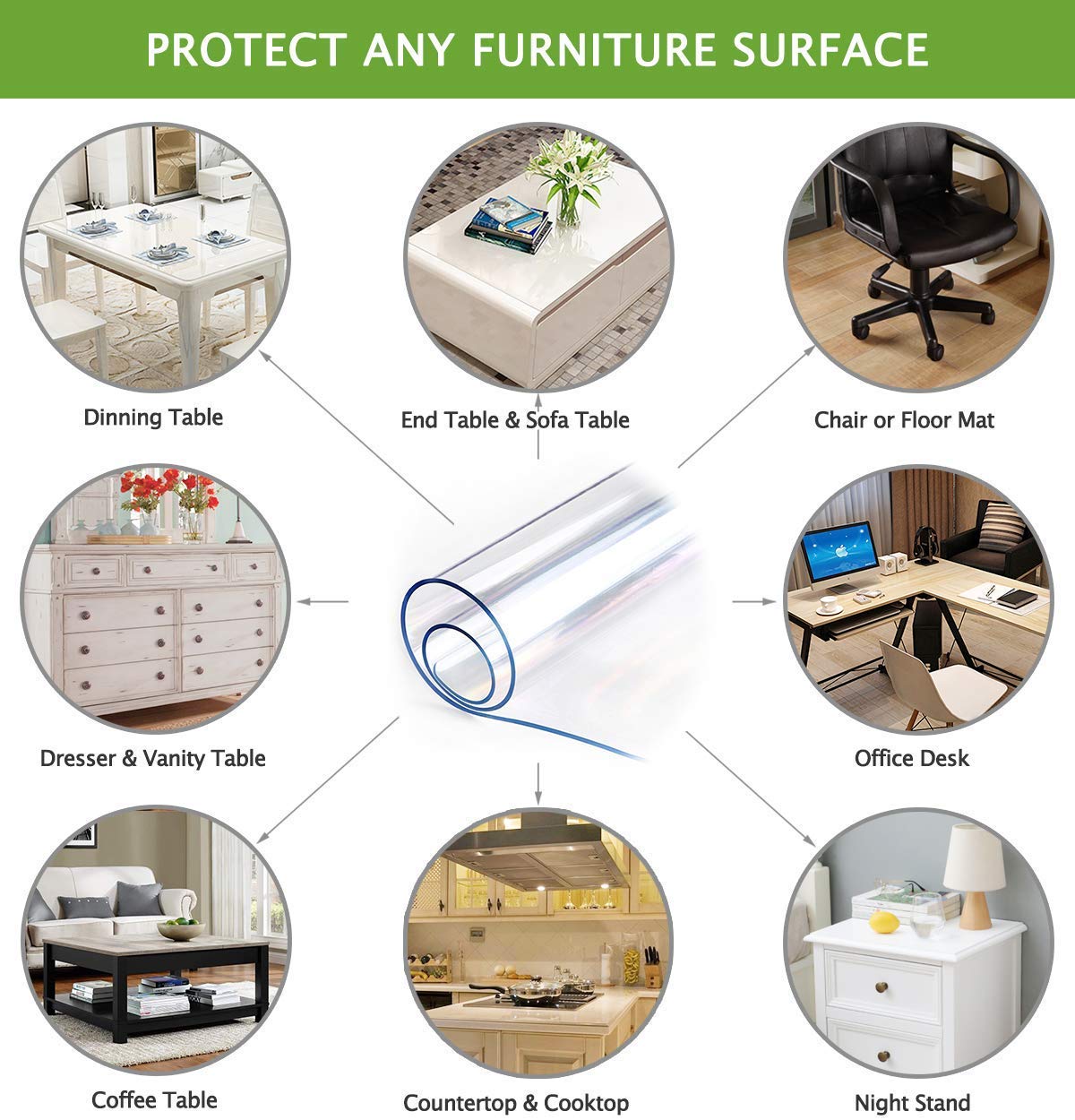 Large Clear Round Dining Table Protector Wood Furniture Tabletop Protective Cover Clear Plastic Tablecloth Round Soft Glass Topper Chair Cursions Mat Pads Eco Polyester PVC Vinyl 39 Inch Diameter