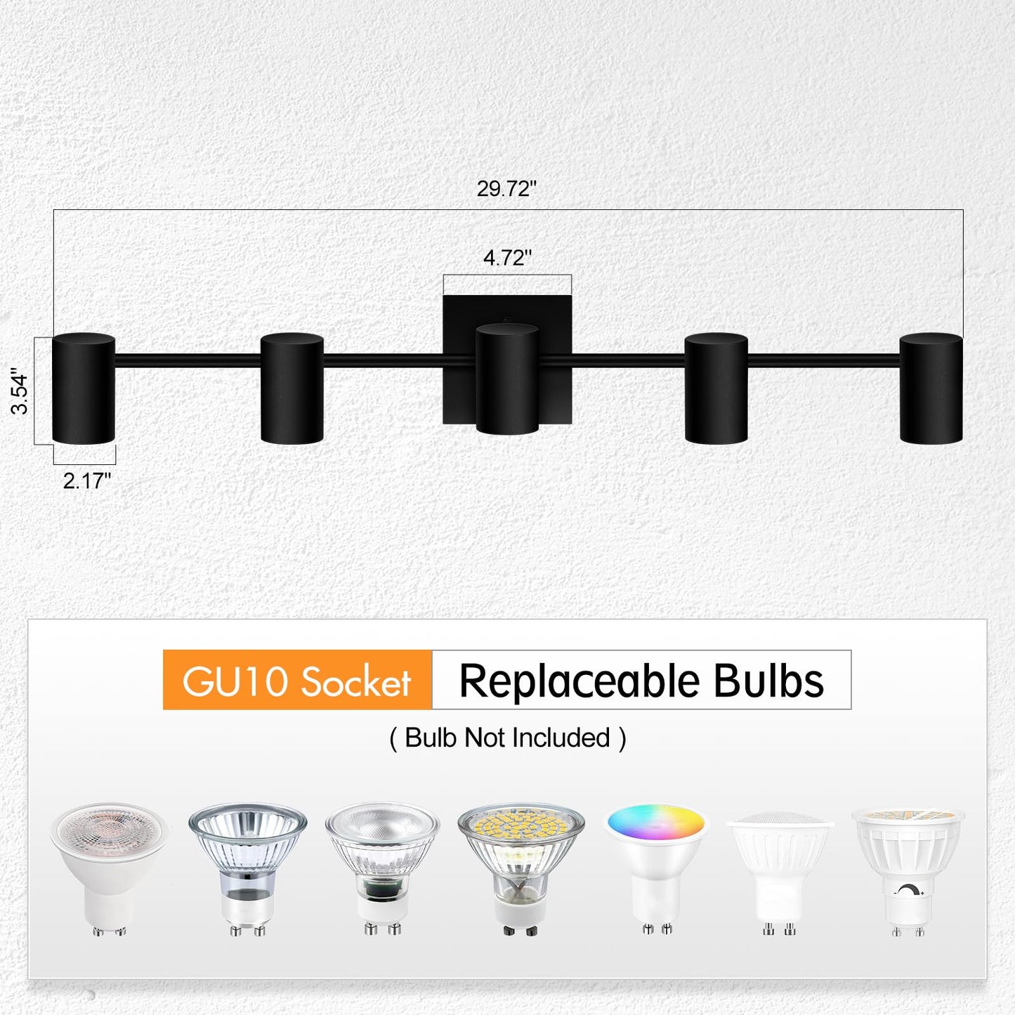 BoostArea Track Lighting Kit, Kitchen Lighting Fixtures Ceiling, 5 Light Track Lights, Rotatable Light Heads, Modern Track Lighting Fixtures Ceiling for Bedroom/Living Room,GU10 Bulb Not Included