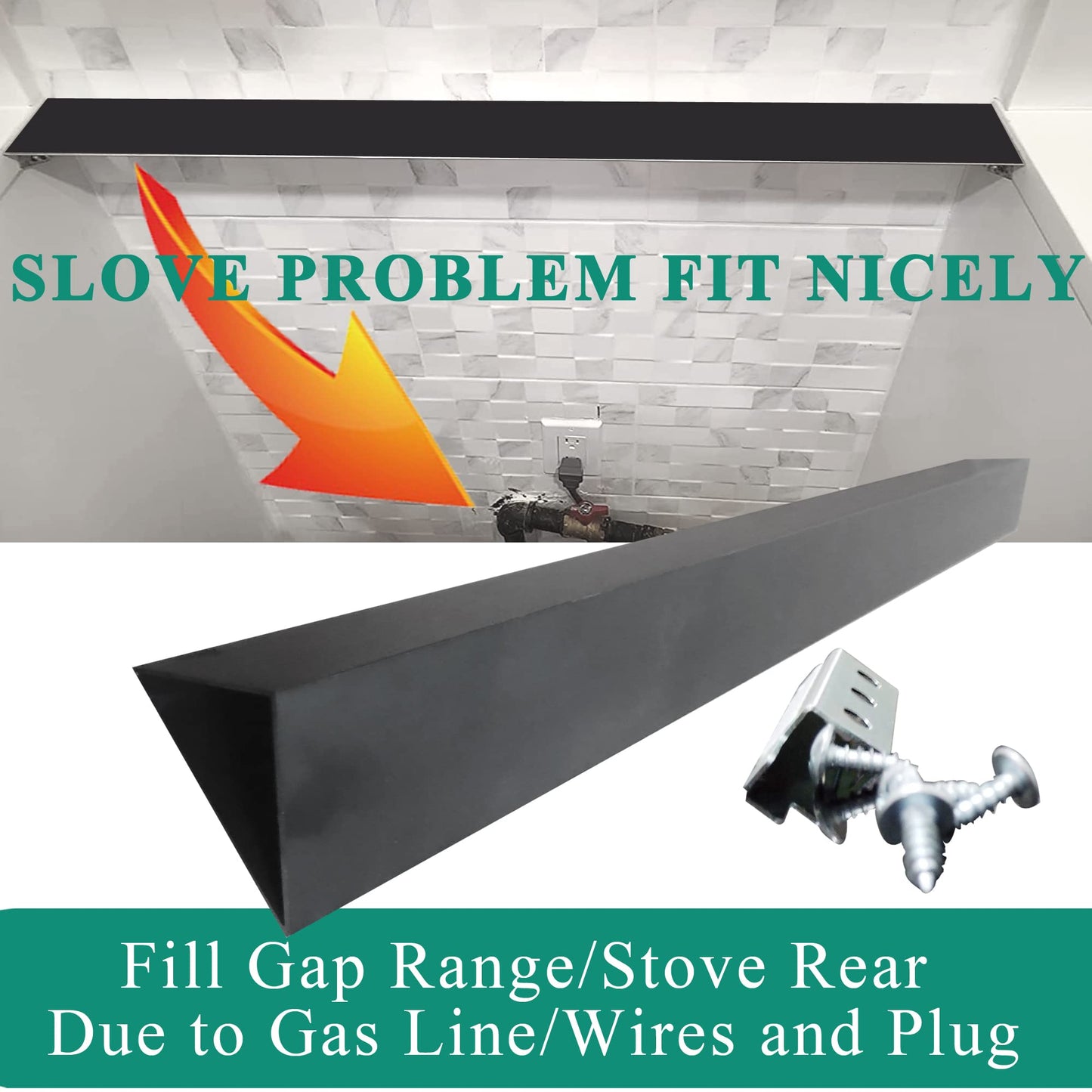30" Slide In Range or Stove Rear Filler Trim Kit, Universal Fill Strip for Gap Between Slide-In Stove Range and Wall, W10113901A Compatible with Whirlpool and Most Brand, Durable Aluminum, Black