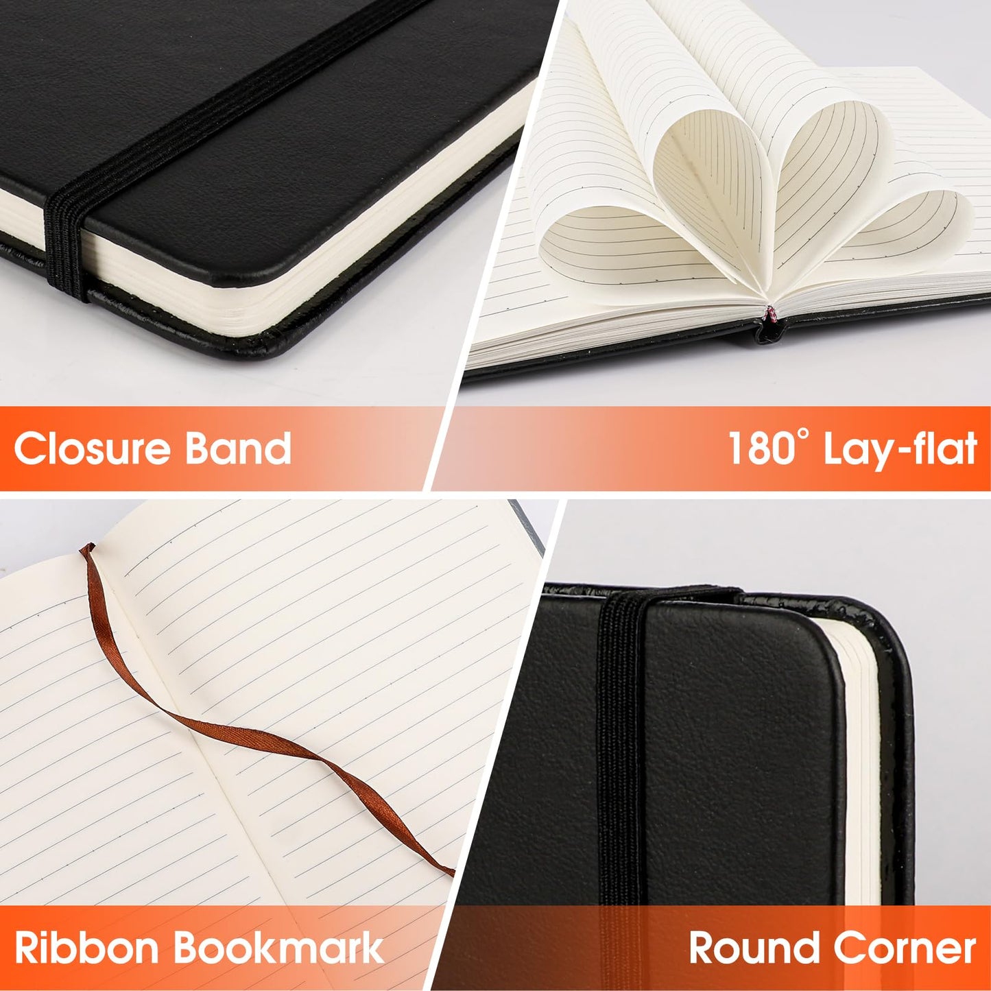 BGUP 24 Pack Lined Journal Notebook for Work, 200 Pages, Medium 5.5 in x 8.3 in, A5 College Ruled, Hardcover Journaling Notebooks for Writing, Note Taking, Fit for Business Work School Home (Black)