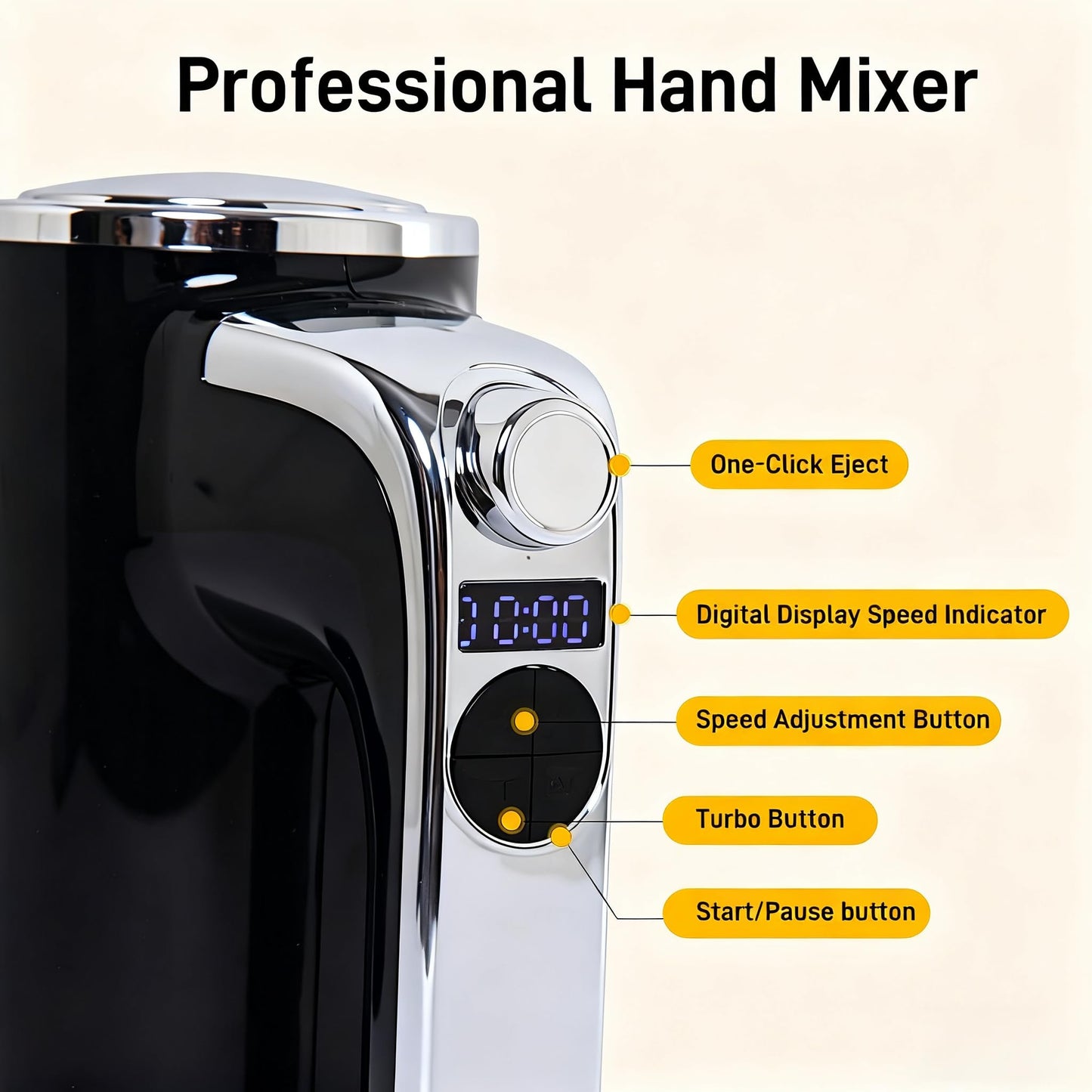 Hand Mixer Electric, Handheld Mixer with LCD Display and Storage Base, 5 Speeds & Turbo, Kitchen Mixer Electric Handheld for Eggs, Cream, Dough, Baking