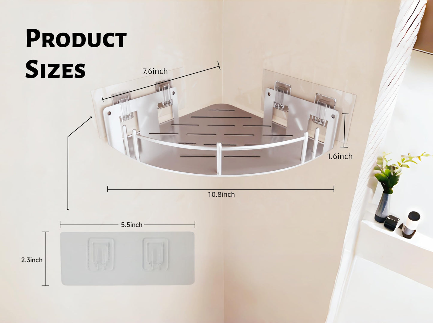 WingChoicE Corner Shower Caddy, Stainless Steel 304, Integrated Molding Bathroom Shelves, Wall Mounted Shower Organizer with Nail Free Adhesive, Suit for Corner Storage Racks in Bath Kitchen(2 Pack)