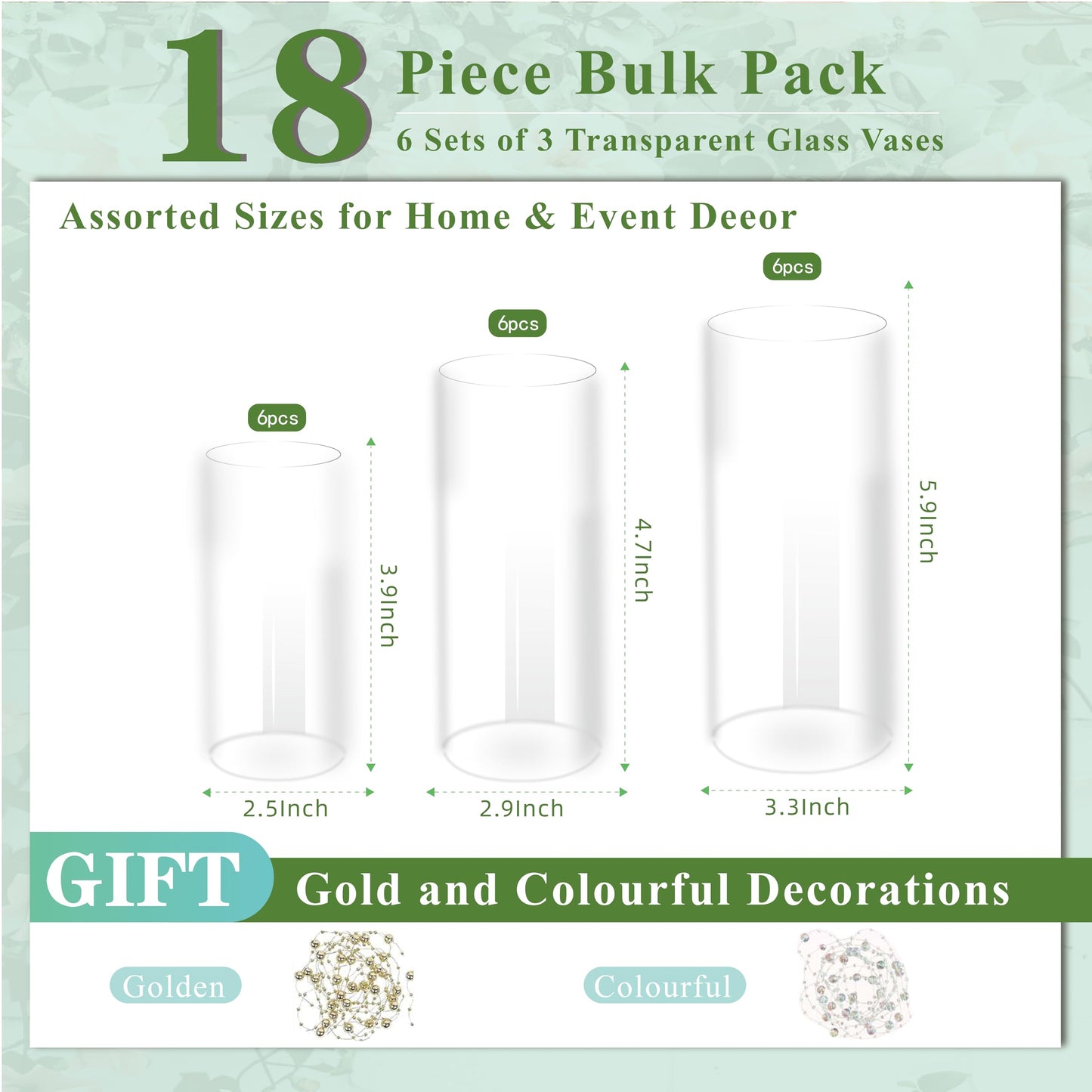 Zomiol Glass Cylinder Vase Set of 18 for Centerpieces, 4,4.7,6 inch Tall Clear Vase Floating Candle Holder for Wedding Table Home Décor and Party