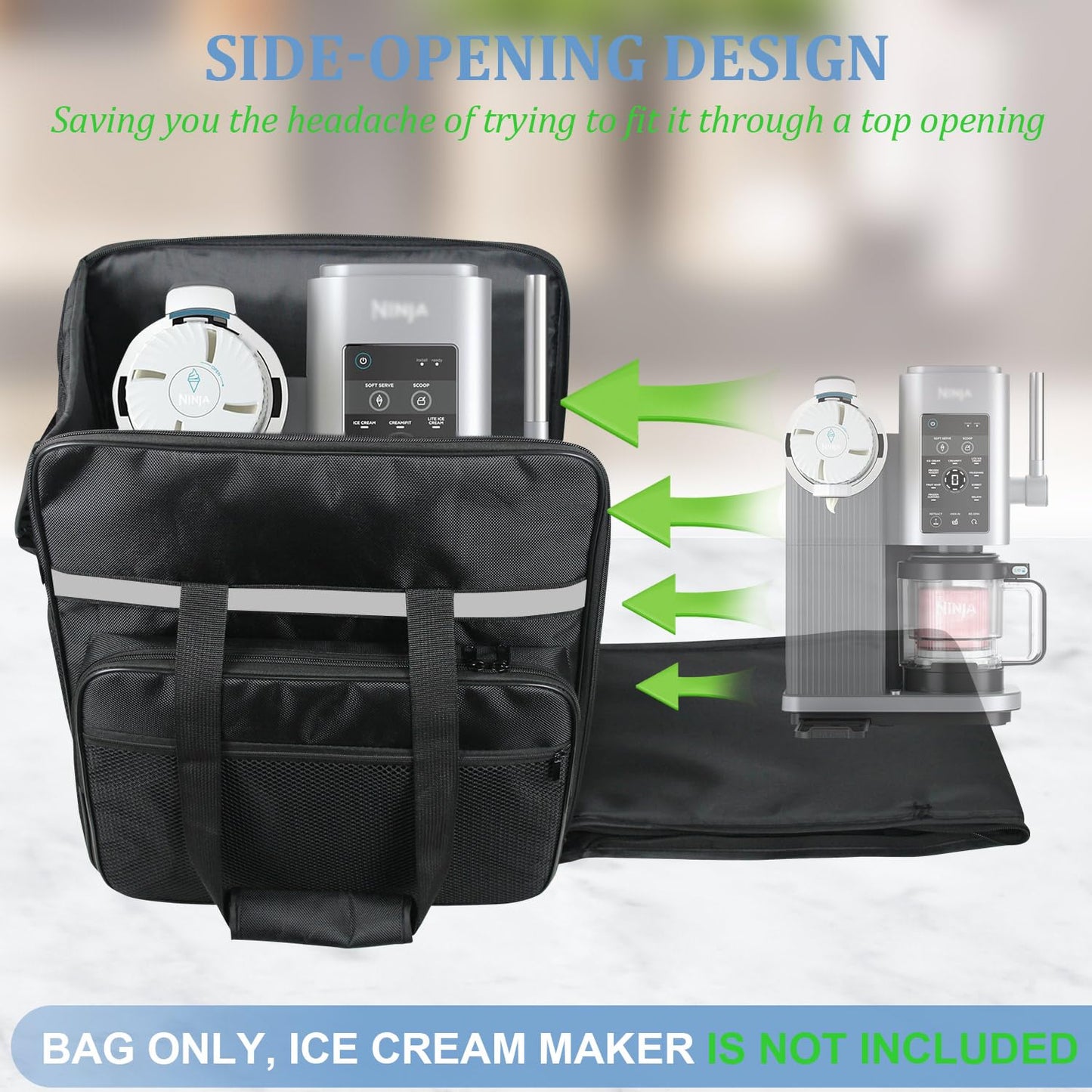 NUENSS-ROR Ice Cream Maker Carrying Bag for Ninja Swirl by CREAMi Ice Cream NC701, Portable Outdoor Ice Cream Maker Travel Carrier Case with Side-Opening Design and Large Accessory Pocket(Only Bag)