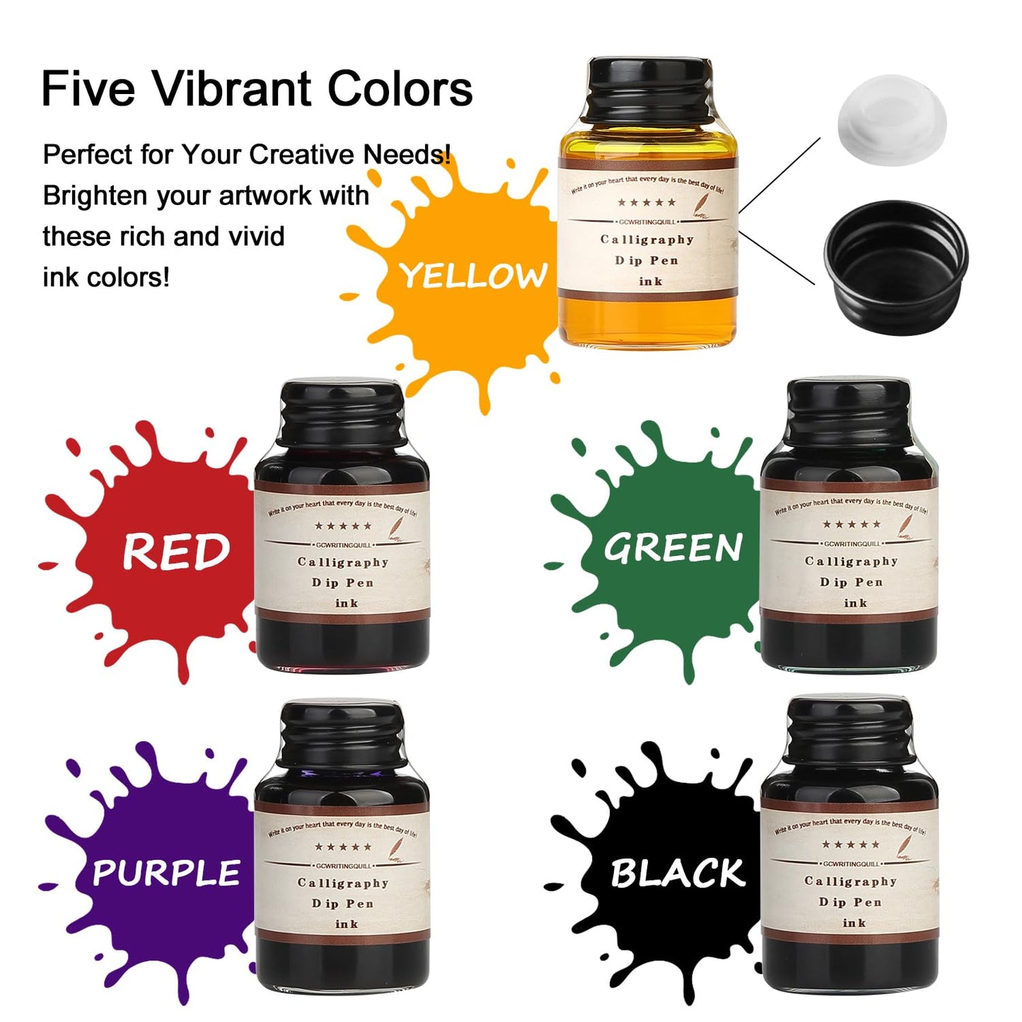 GC QUILL MU-02 Calligraphy Pen Set, Glass Dip Pen and Handcrafted Wooden Dip Pen Gift Set with 5 Colors Calligraphy Ink 6 Nibs, Calligraphy Set for Beginners
