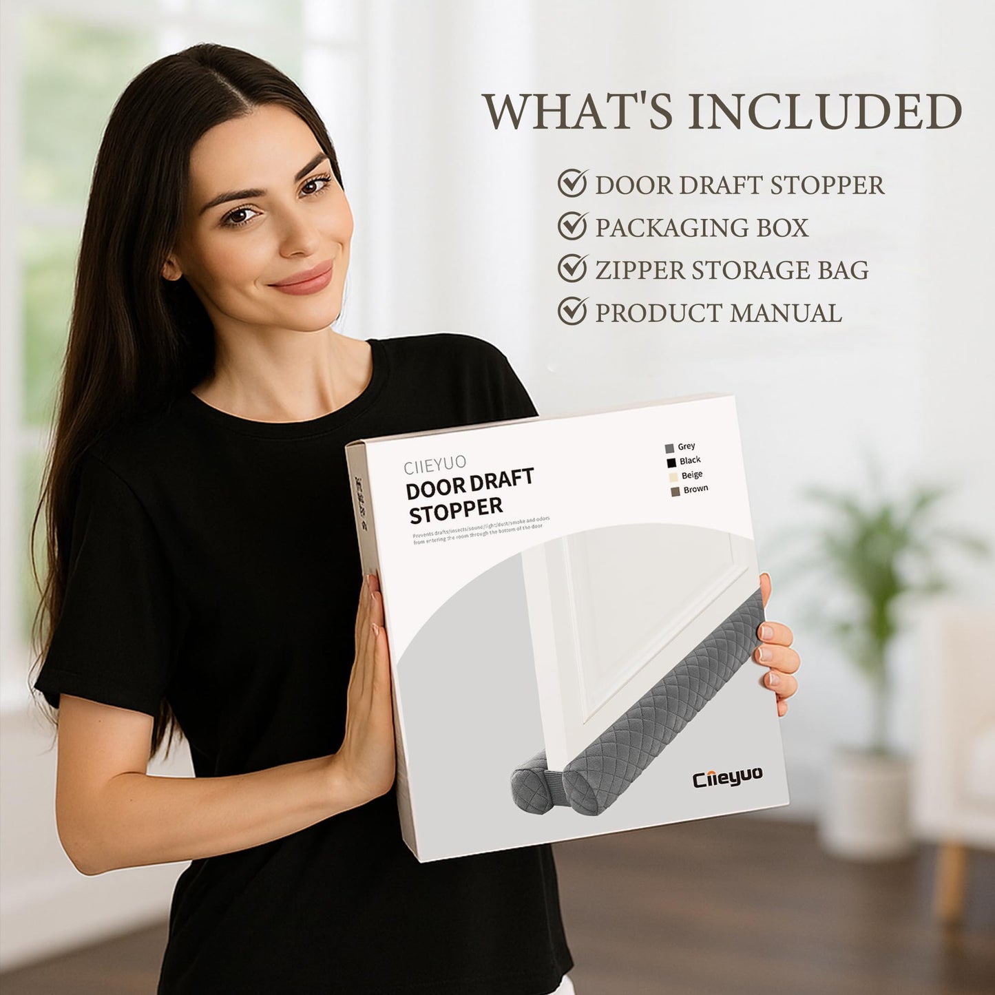 Ciieyuo® Door Draft Stopper – Premium Velour Under Door Gap Filler & Noise Blocker | Insert-Design Draft Stopper for Bottom of Door (30"-36") | Blocks Cold, Noise, Dust – Easy Install, No Adhesive