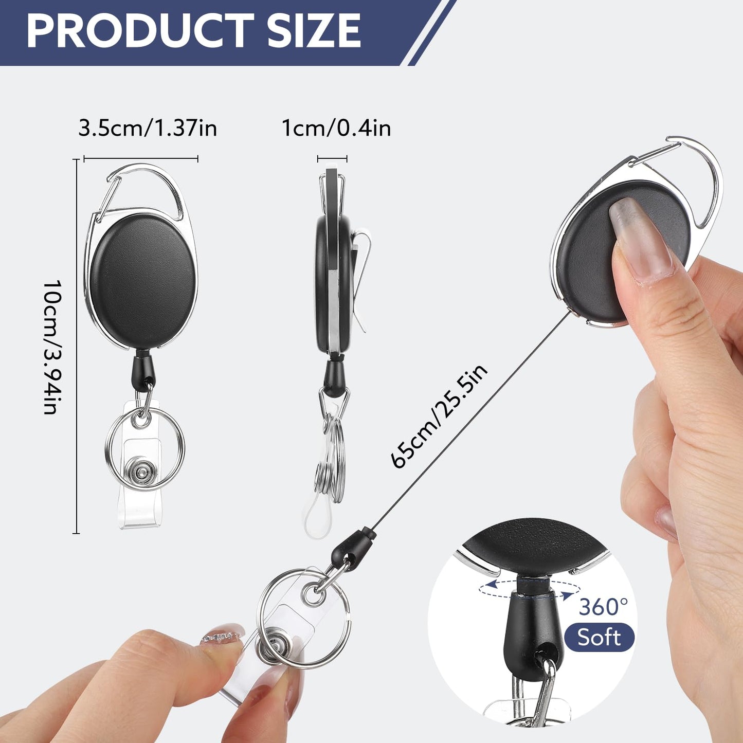 50 Pack Badge Reels Retractable ID Badge Holder with Carabiner Heavy Duty Badge Reel Clip and Key Chain for Work Office
