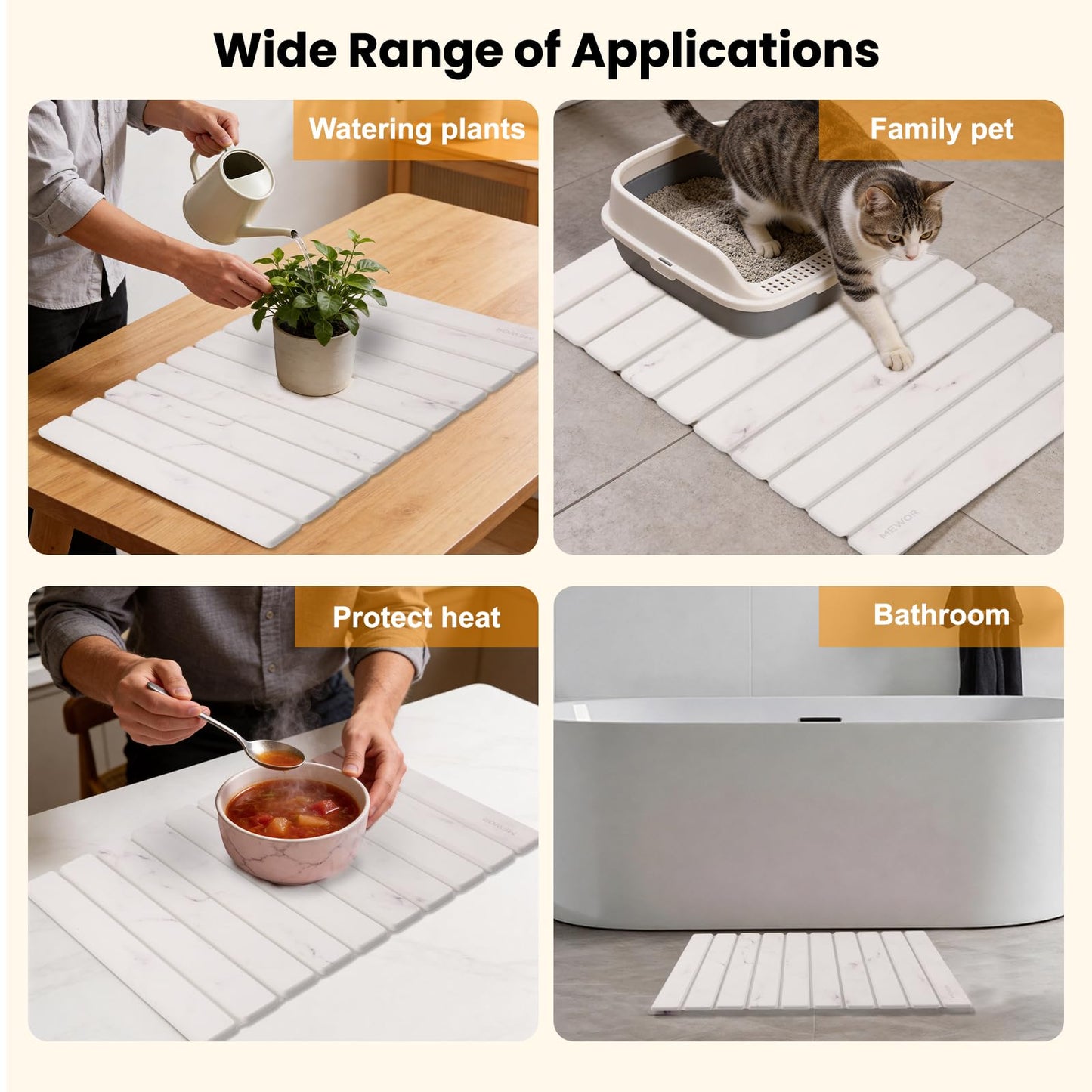 Stone Drying Mat for Kitchen Counter, 24"(L)×16"(W), Collapsible Quick Dry Stone Dishes Mats, Absorbent Diatomaceous Earth Mats for Kitchen, Bathroom