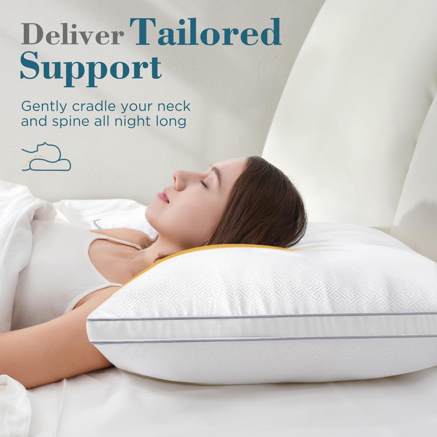 viewstar Bed Pillows Queen Size Set of 2, Firm Support Down Alternative Gusseted Pillows for Side, Back, or Stomach Sleepers, White