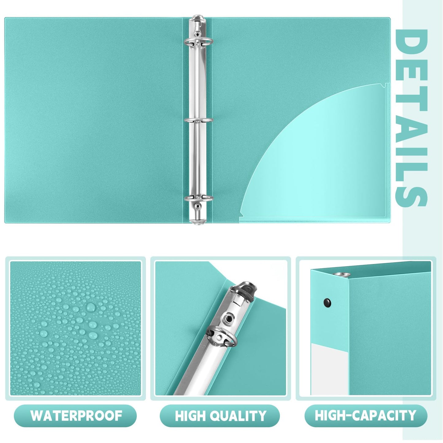 Henoyso 12 Pcs Mint Green 1.5" 3 Ring Plastic Binder Bulk, 1 1/2 Inch Soft Flexible Binders Round Rings, Fits Letter Size 8.5'' x 11'' Paper, Holds 350 Sheets, for School Office (1.5 Inch)