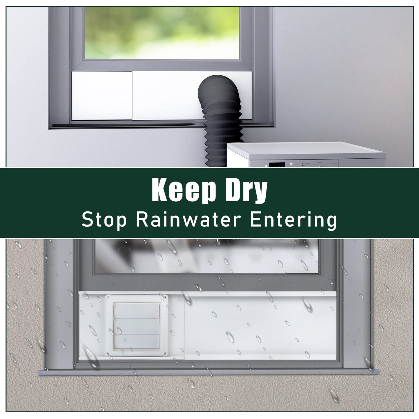 Flehomo Dryer Vent Window Kit, Include Dryer Vent Cover with Moving Flaps, Dryer Vent Kit for 4" Diameter Dryer Hose, Adjustable Window Vent Kit for Sliding Windows with Insulating Aluminum Seal Tape