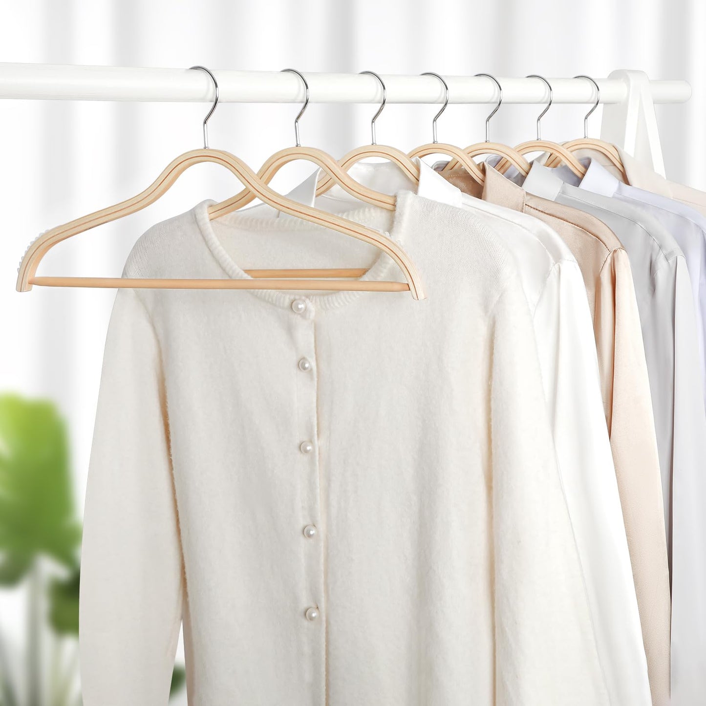TOPIA HANGER Sleek Wooden Hangers with Non-Slip Rubber Grips, Sweater Hangers No Shoulder Bump, Lightweight Clothes Hangers 30-Pack, 360° Swivel Hook and Pants Bar-CT63N30