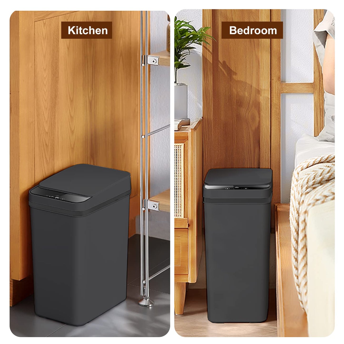 3 PACK - Bathroom Trash Can with Lid - 2.5 Gallon Automatic Trash Cans Touchless - Bedroom, Office - Small Smart Garbage Can - Electric, Narrow - Motion Sensor Trash can Bathroom ( Matte Black )