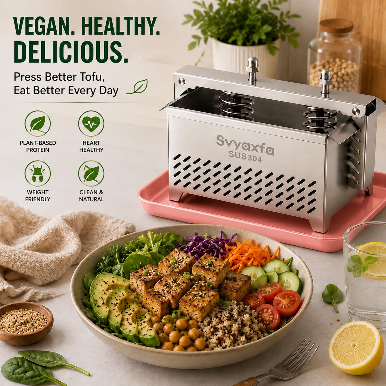 Tofu Press Stainless Steel Paneer Maker - Cheese Press for Homemade Tofu, Paneer，Easy to Use and Clean, Tofu Press Dishwasher Safe BPA Free Food Strainer