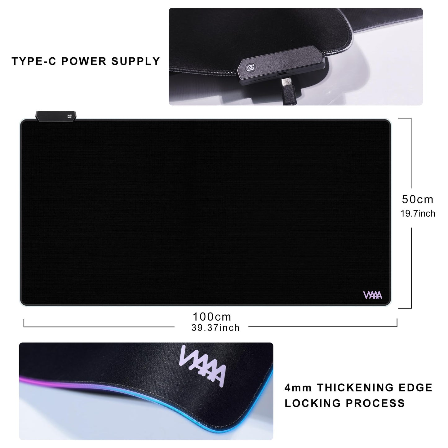 Vyaaa 40" x 20" RGB Gaming Mouse Pad, XXL LED Desk Mat with 9 Light-Up Modes, Smooth Surface & Non-Slip Rubber Base for Gaming/Office/Home (Black)