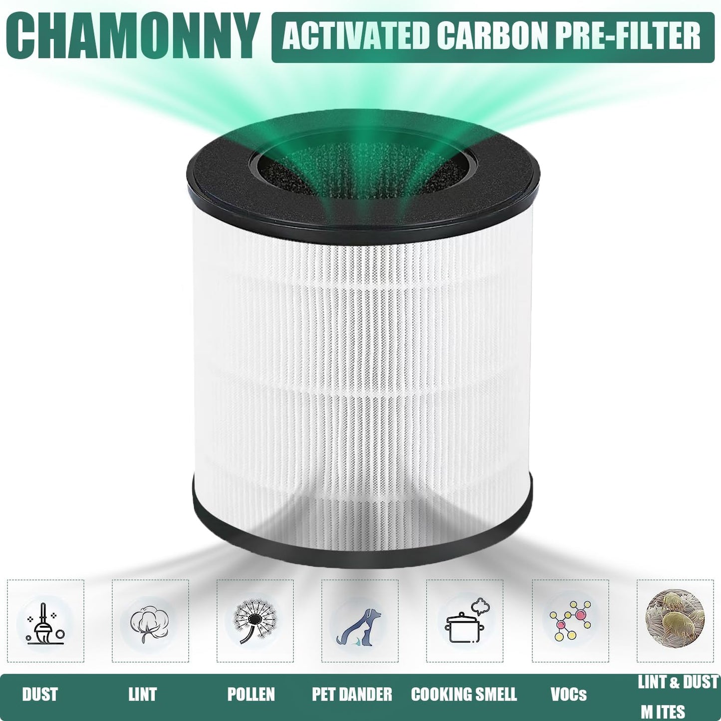 CHAMONNY B-D02U Filter Replacement, Compatible with VEWIOR B-D02U Air Purifier and MOO-KA B-D02L and KOIOS B-D02L Air Purifier, 4Pack
