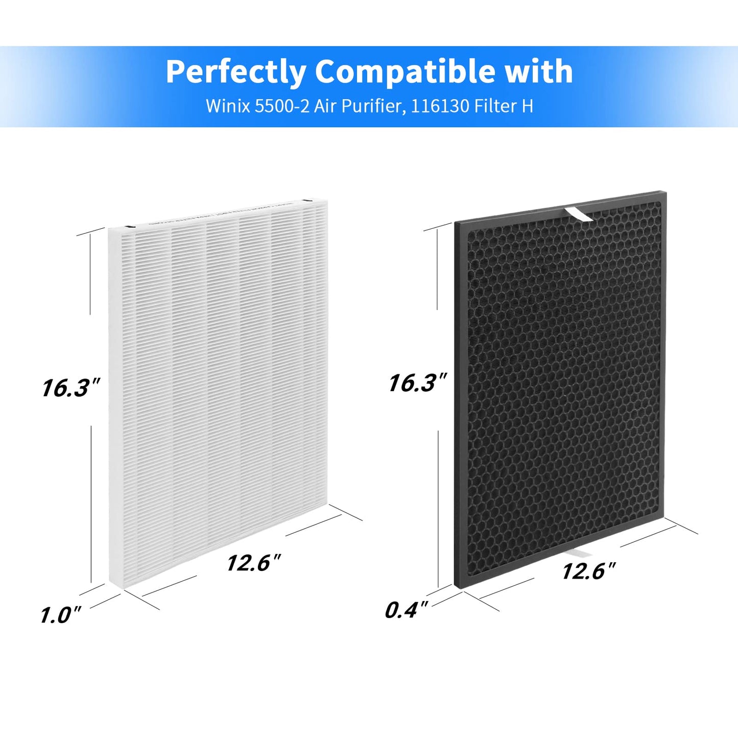 GoKBNY 116130 Replacement Filter H Compatible with Winix 5500-2 Purifier and Models AM80, 3-Set Include 3×Filters + 3×Activated Carbon Filters