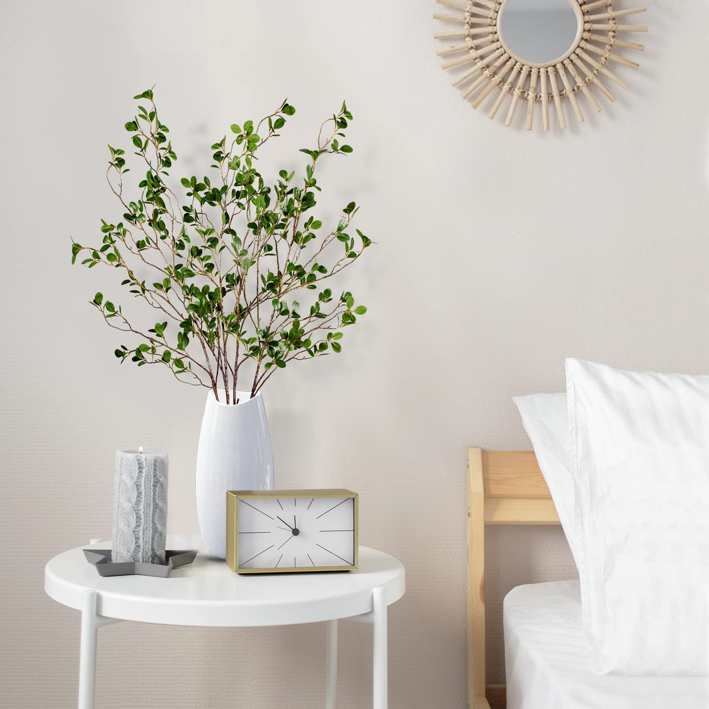 Sggvecsy 43’’ 6Pcs Artificial Ficus Branches Faux Leaf Spray Green Eucalyptus Branches Artificial Greenery Stems Fake Ficus Twig Plants for Home Office Wedding Vase Filler Shop Decoration