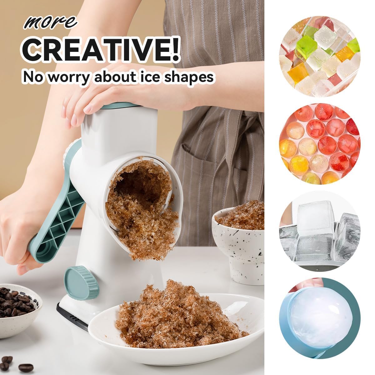 KEOUKE Rotary Ice Shaver Manual White - Stainless Steel Blade, Quick Labor-Saving Handle, Safe Stable Suction Base, Home Using Snow Cone Machine for All Ice Cubes