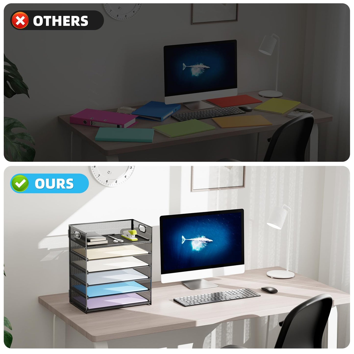 Marbrasse 2 Pack Desk Organizer with Handle, 6 Tier Paper Letter Tray, Mesh Desk File Organizer for Office, School and Home