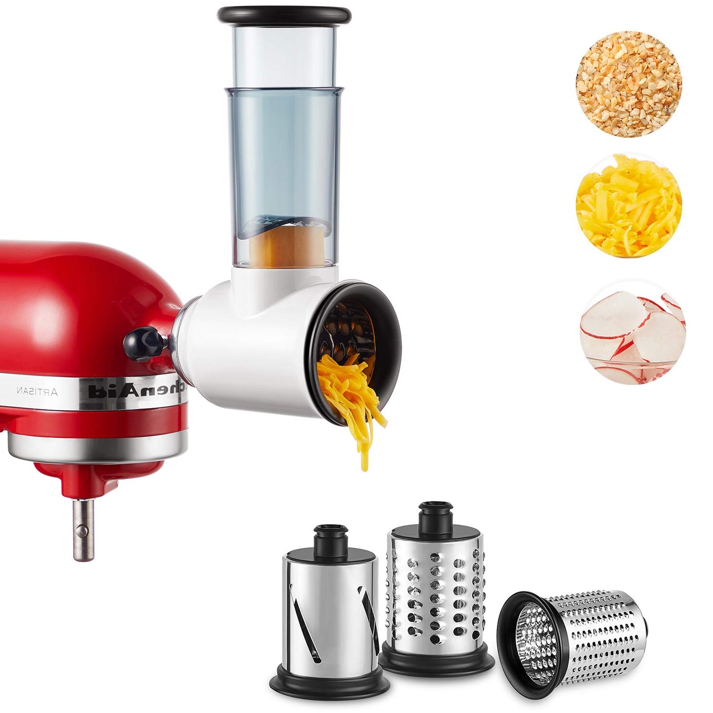 Slicer Shredder Attachment for KitchenAid Stand Mixer, Cheese Grater Attachment for KitchenAid Stand Mixer, Food Processor with 3 Blades by HOZODO