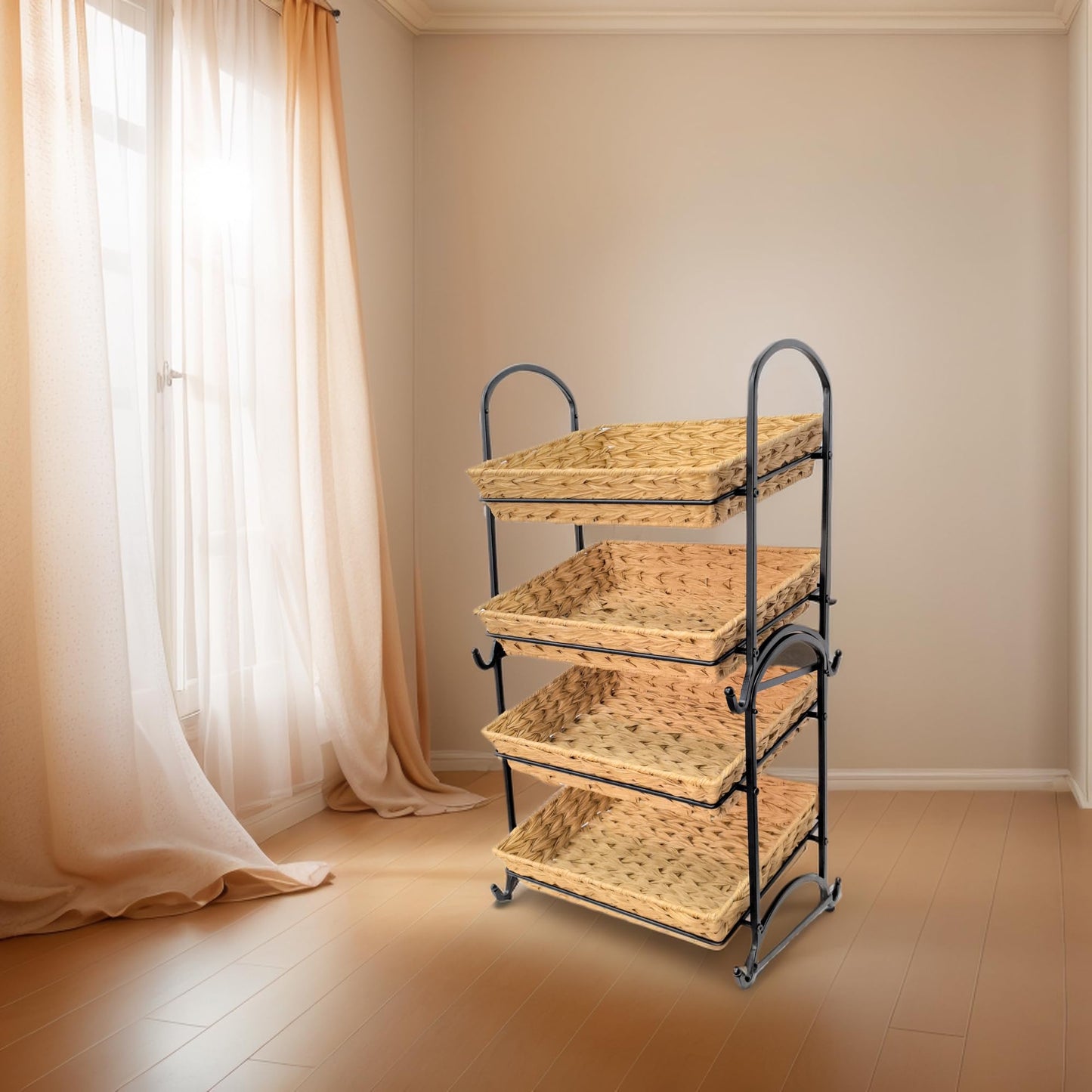 Lihou PapaQ Stackable Candy Display Rack wtih Rattan|Stackable Candy Organizer|Multi-Function Snack Rack&Shelf for Chips |Perfect Display Solution for Stores (Brown, Medium)
