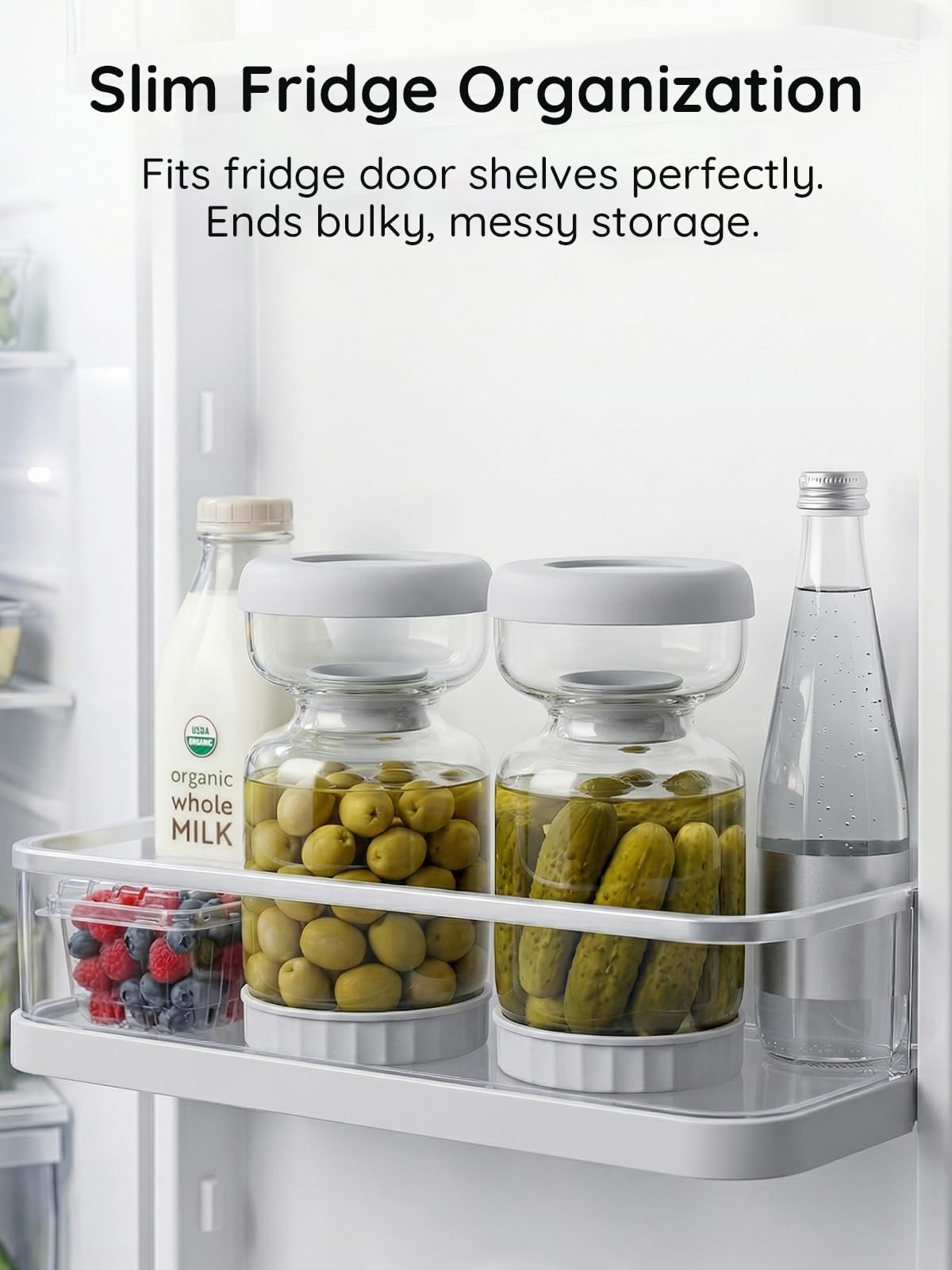 Homnoble Pickle Jar, Pickle and Olive Hourglass Jar Pickle Juice Separator from Wet and Dry, Upgrade Food-grade ABS Lid and BPA Free Hourglass Pickle Jar for Airtight Food Storage 2 Pack